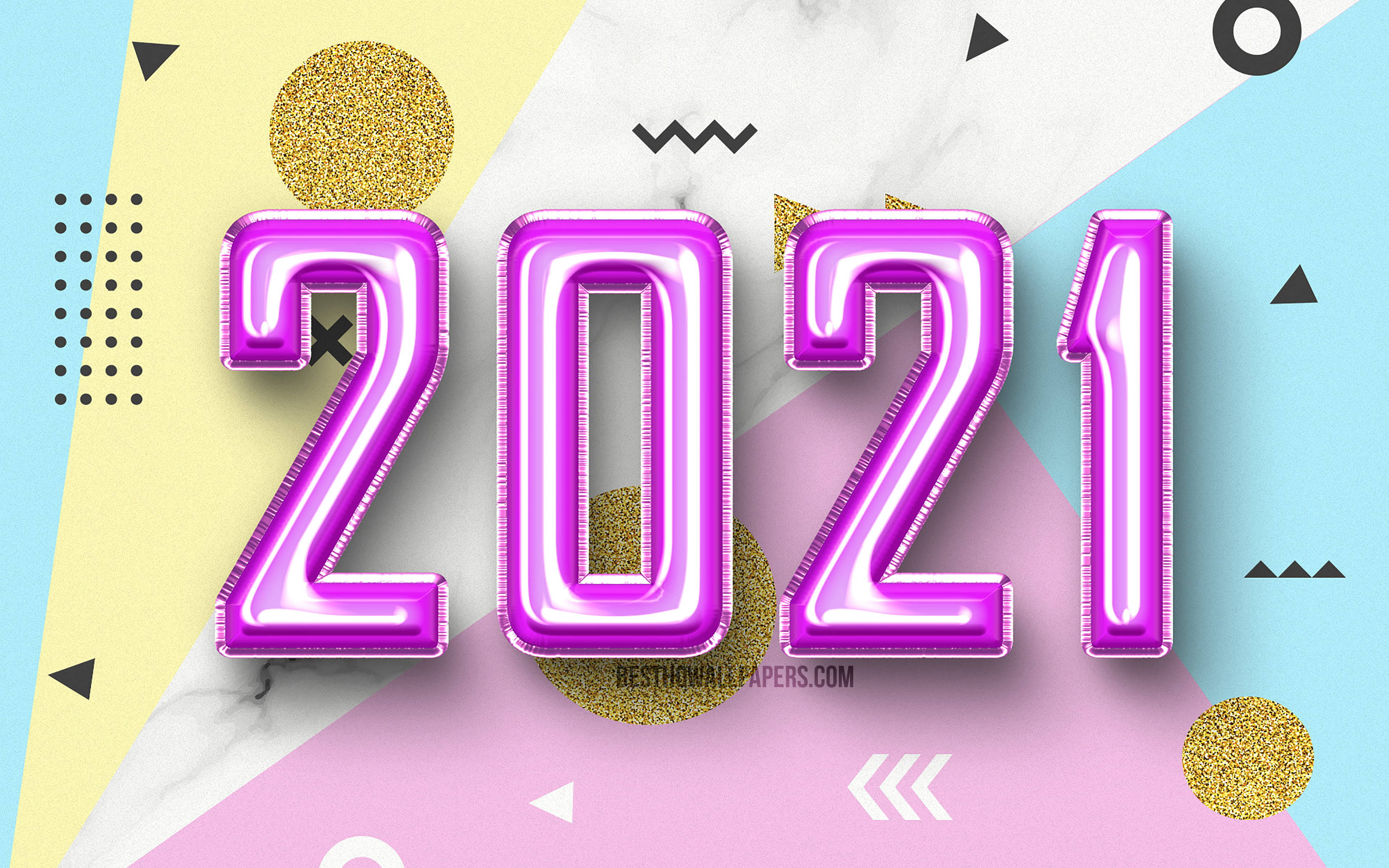 purple foil, happy new year 2021, balloons, 4K Desktop Wallpaper