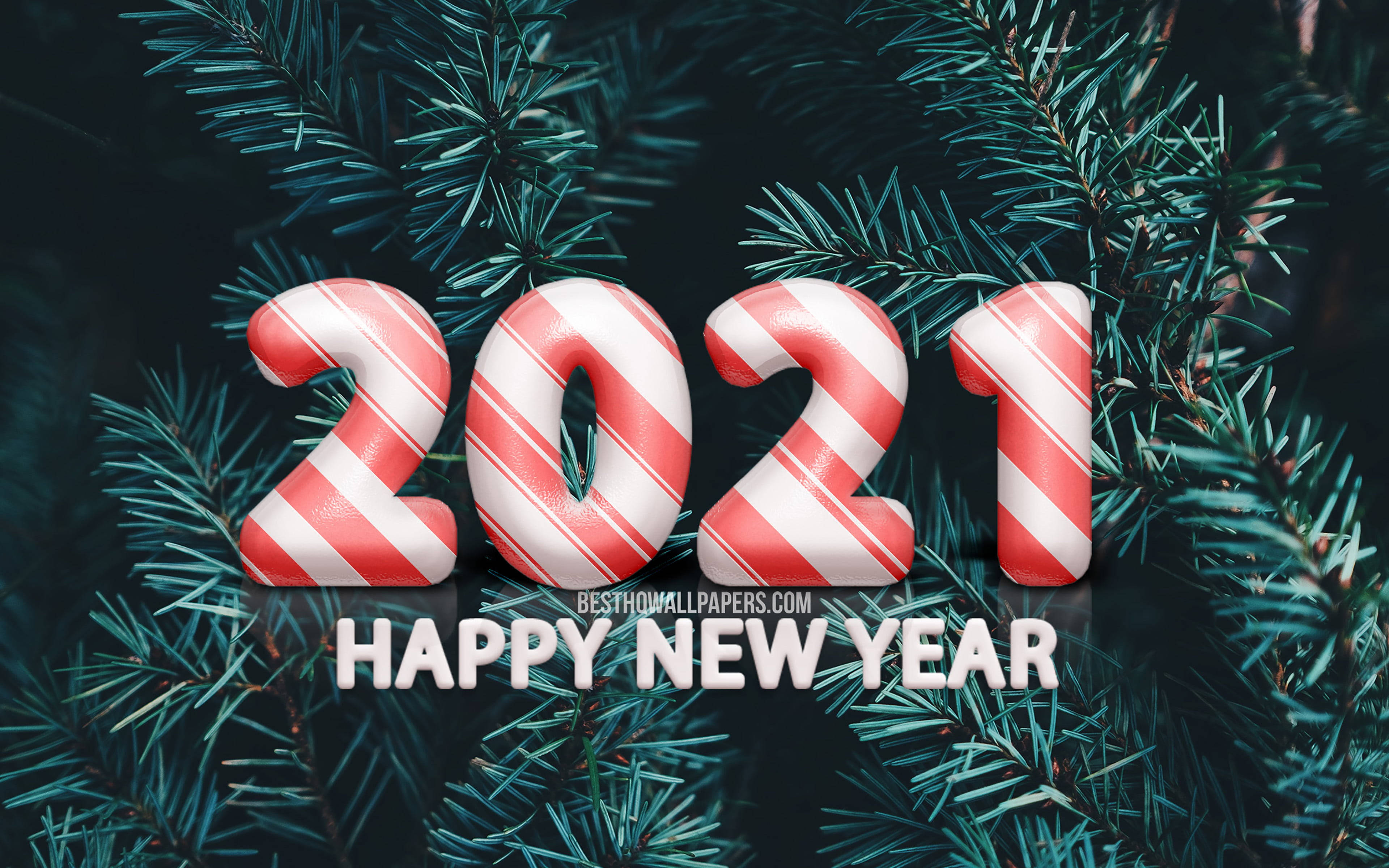 Happy New Year 2021, candy cane striped, 2021 numbers, 4K Desktop Wallpaper
