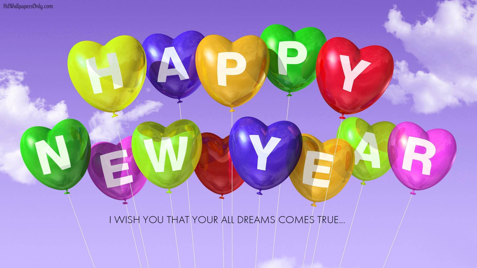 Happy New Year 2021, heart-shaped balloons, purple sky, Full HD Desktop Wallpaper