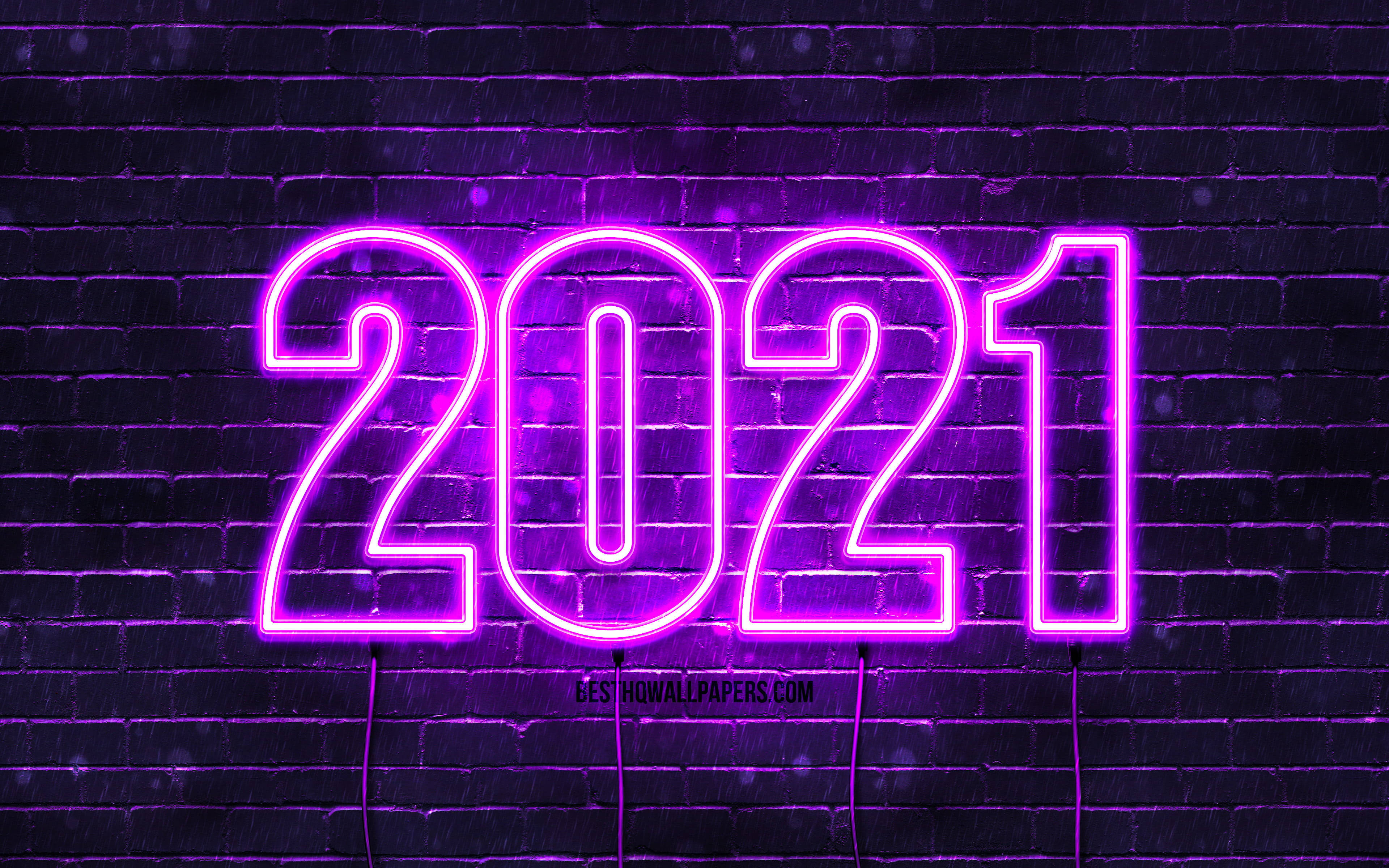 neon purple, 2021, dark brick wall, 4K Desktop Wallpaper
