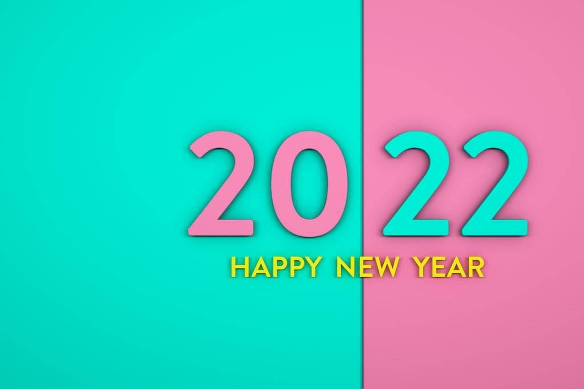 Happy New Year 2022, pink, teal, Full HD Desktop Wallpaper