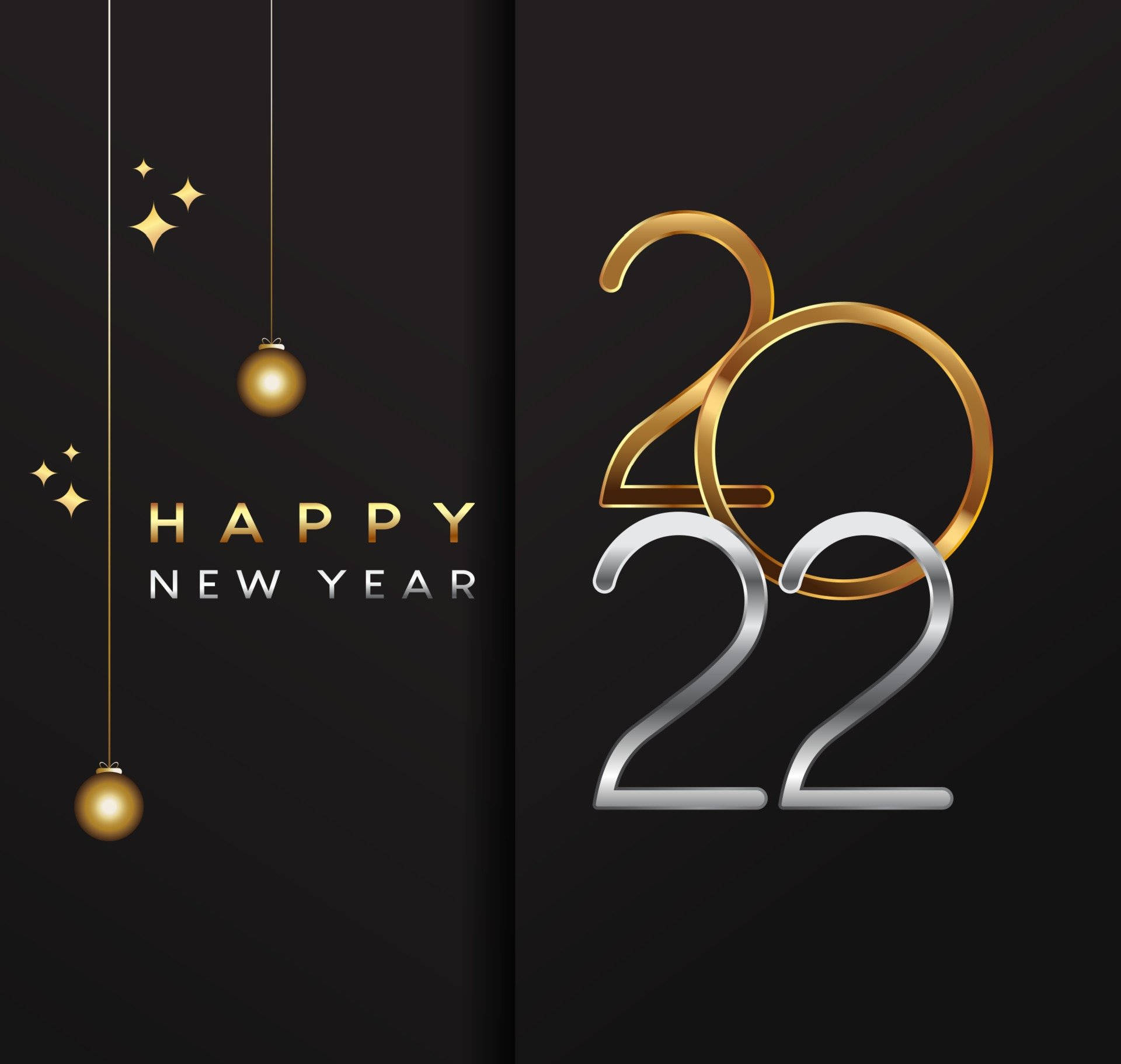 Happy New Year 2022, black and gold, golden and silver, Full HD Desktop Wallpaper