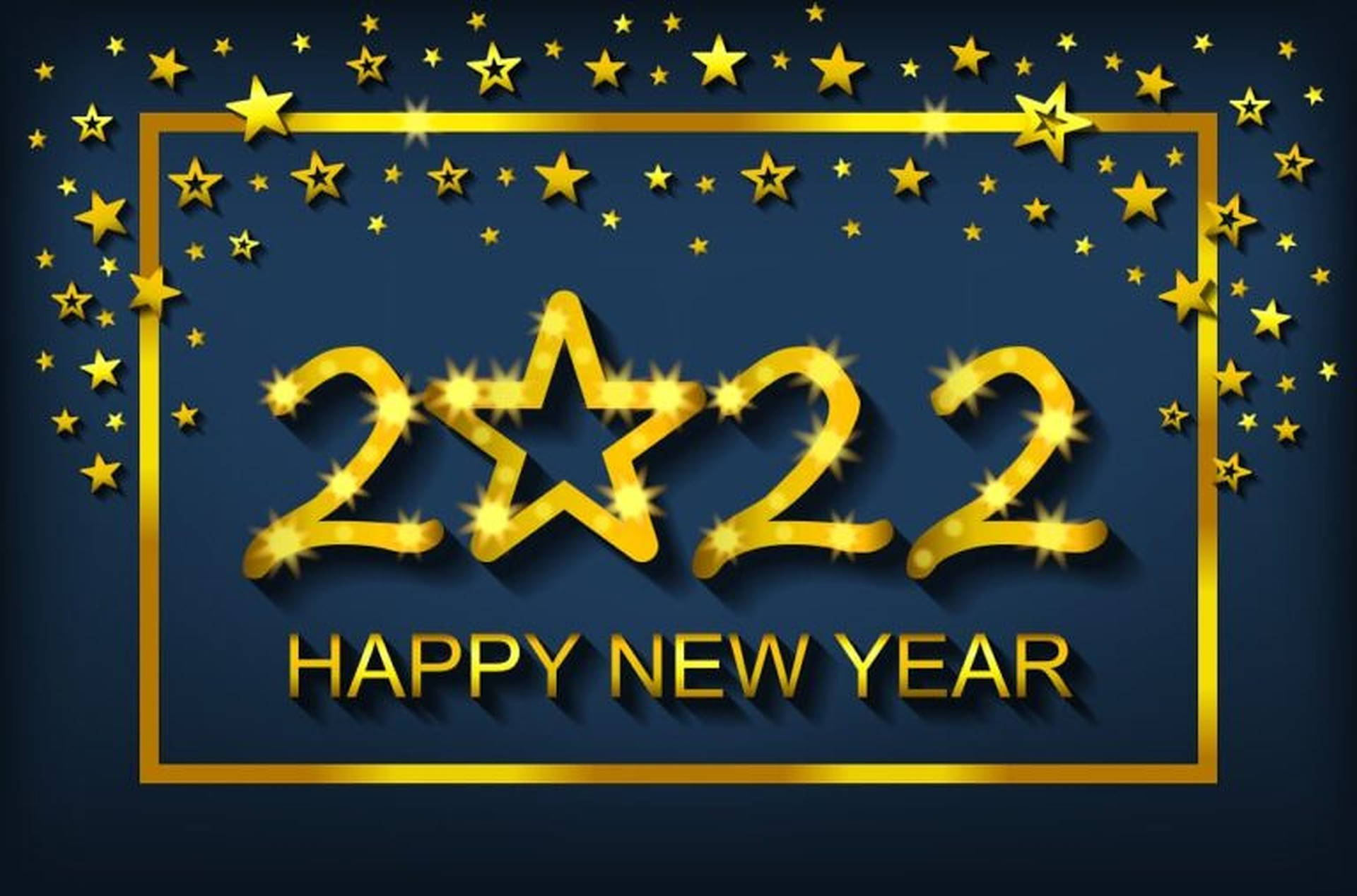 Golden Star, Happy New Year 2022, gold frame, Full HD Desktop Wallpaper