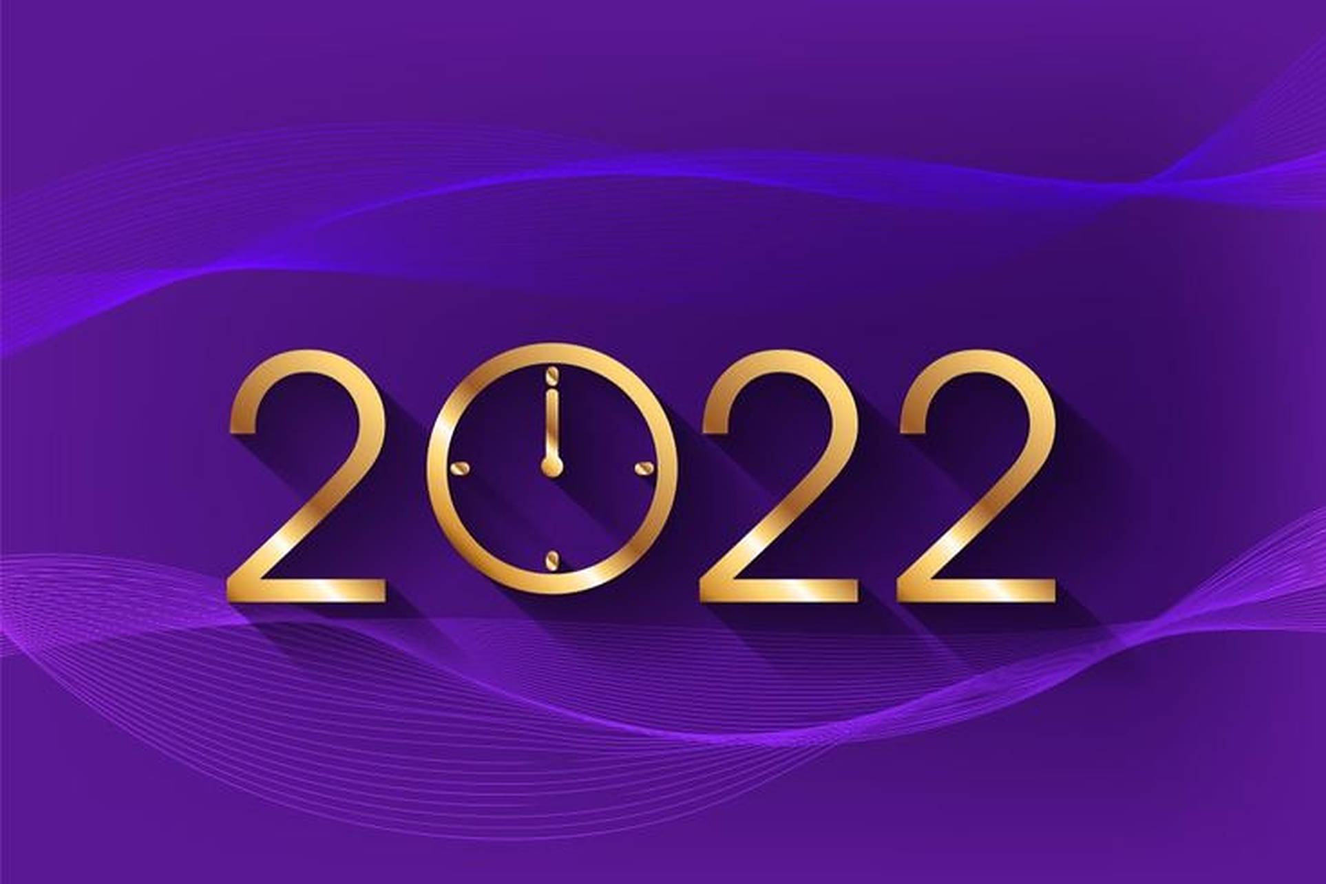Happy New Year 2022, purple waves, golden 2022 numerals, Full HD Desktop Wallpaper
