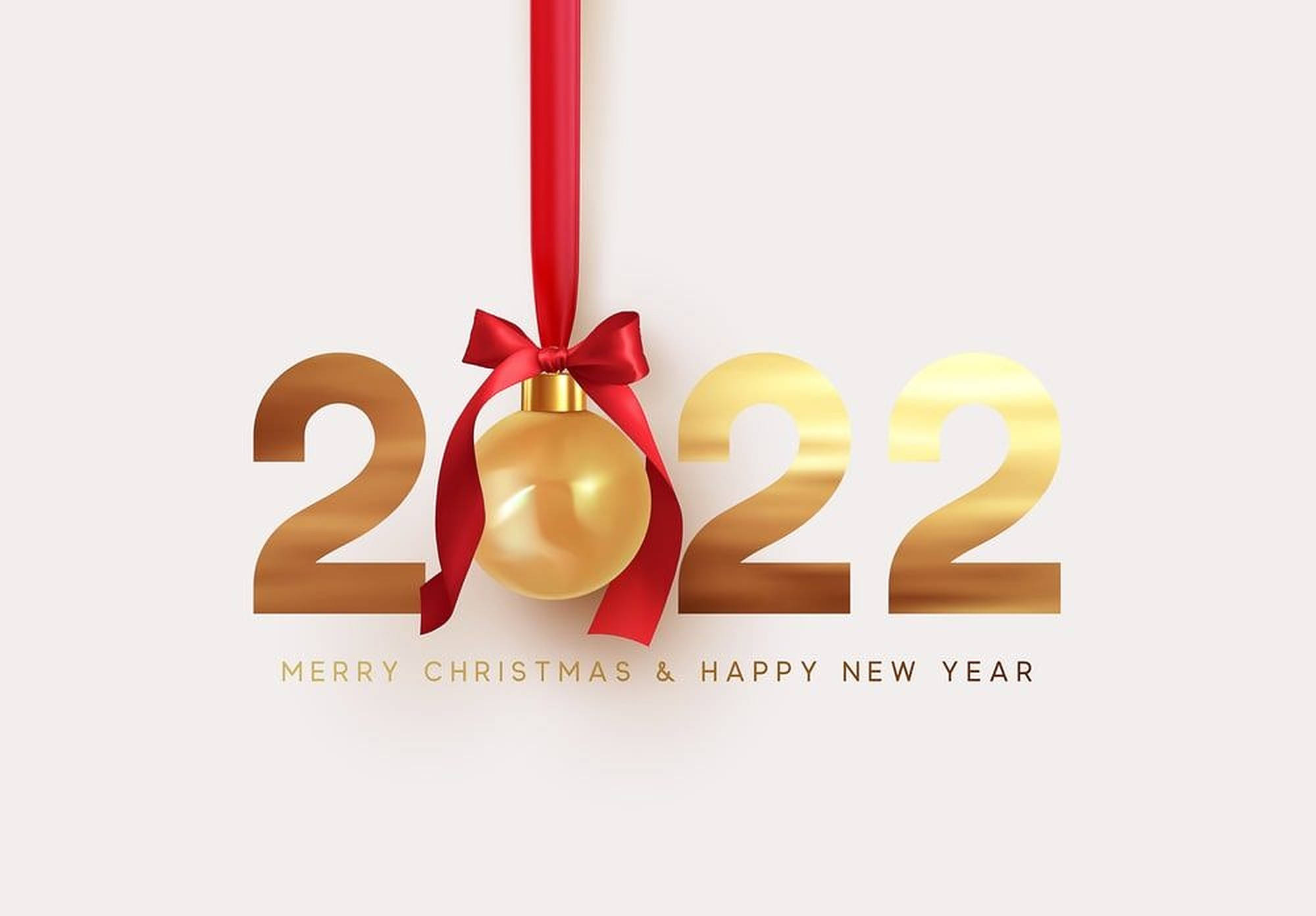 2022, Golden, Red ribbon, Full HD Desktop Wallpaper