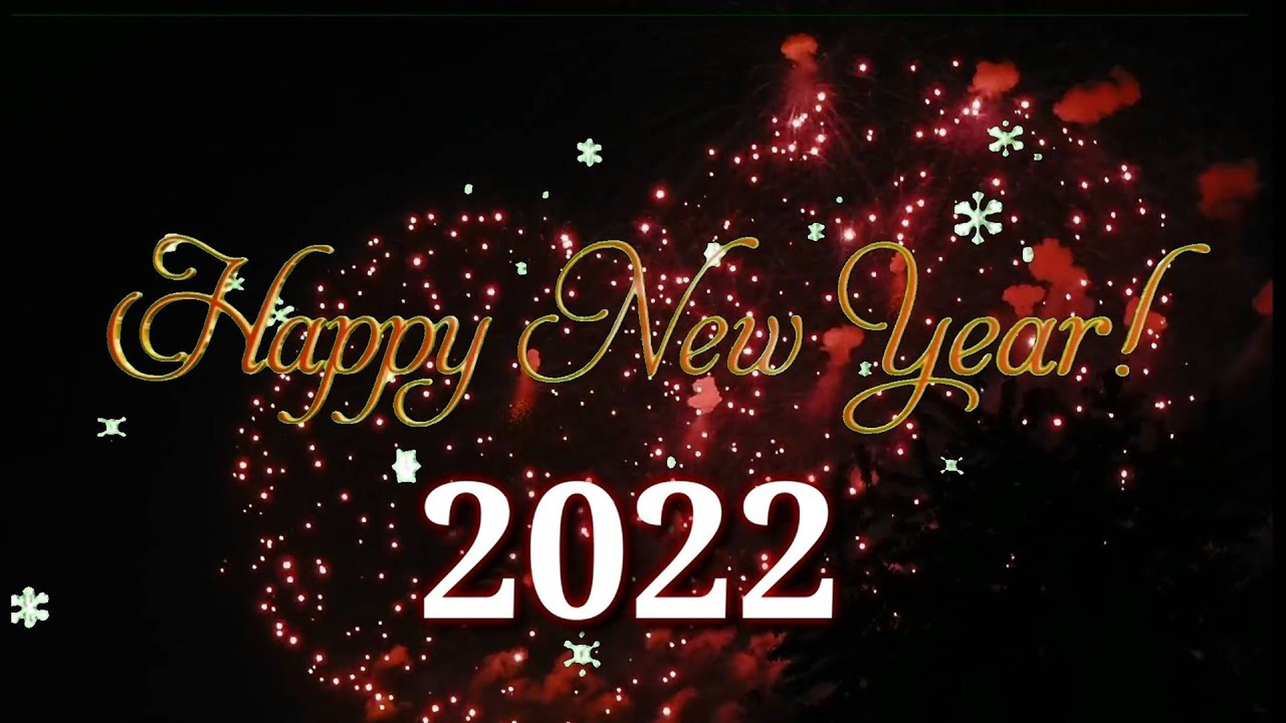 Happy New Year 2022, golden cursive text, black background, 2K Desktop Wallpaper