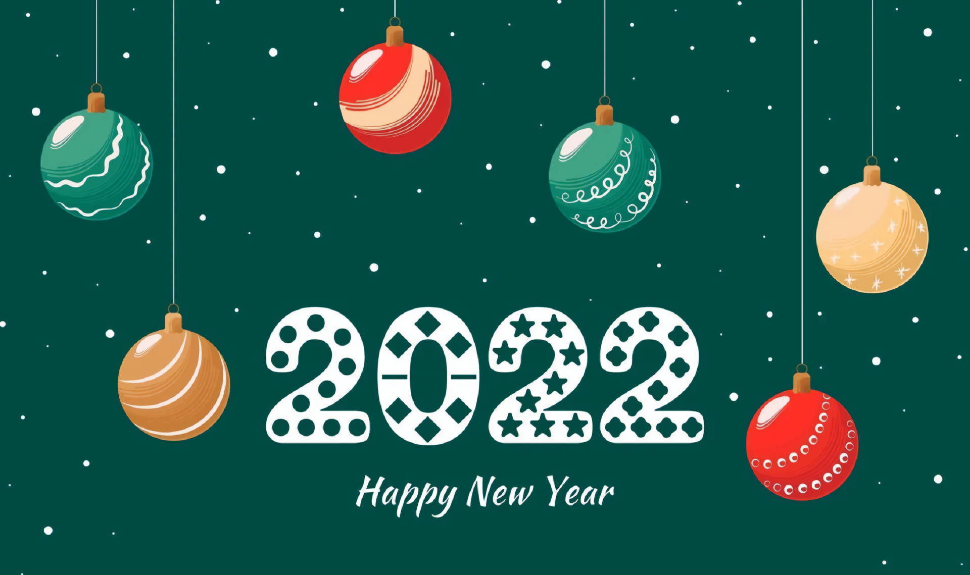 Happy New Year 2022, Christmas Balls, dark green background, Full HD Desktop Wallpaper