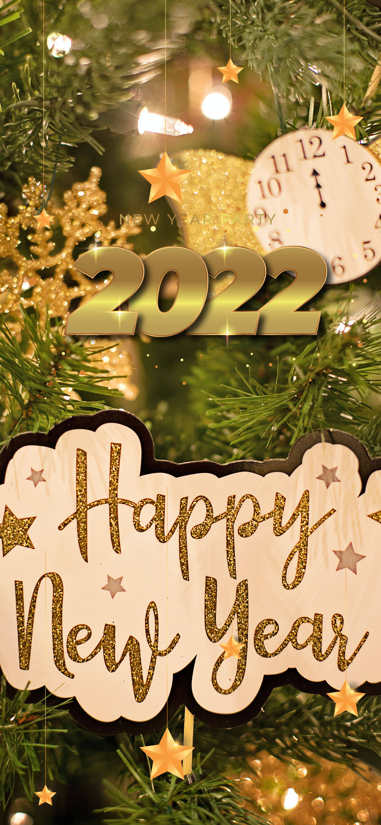 2022, Happy New Year, golden, 2K Phone Wallpaper
