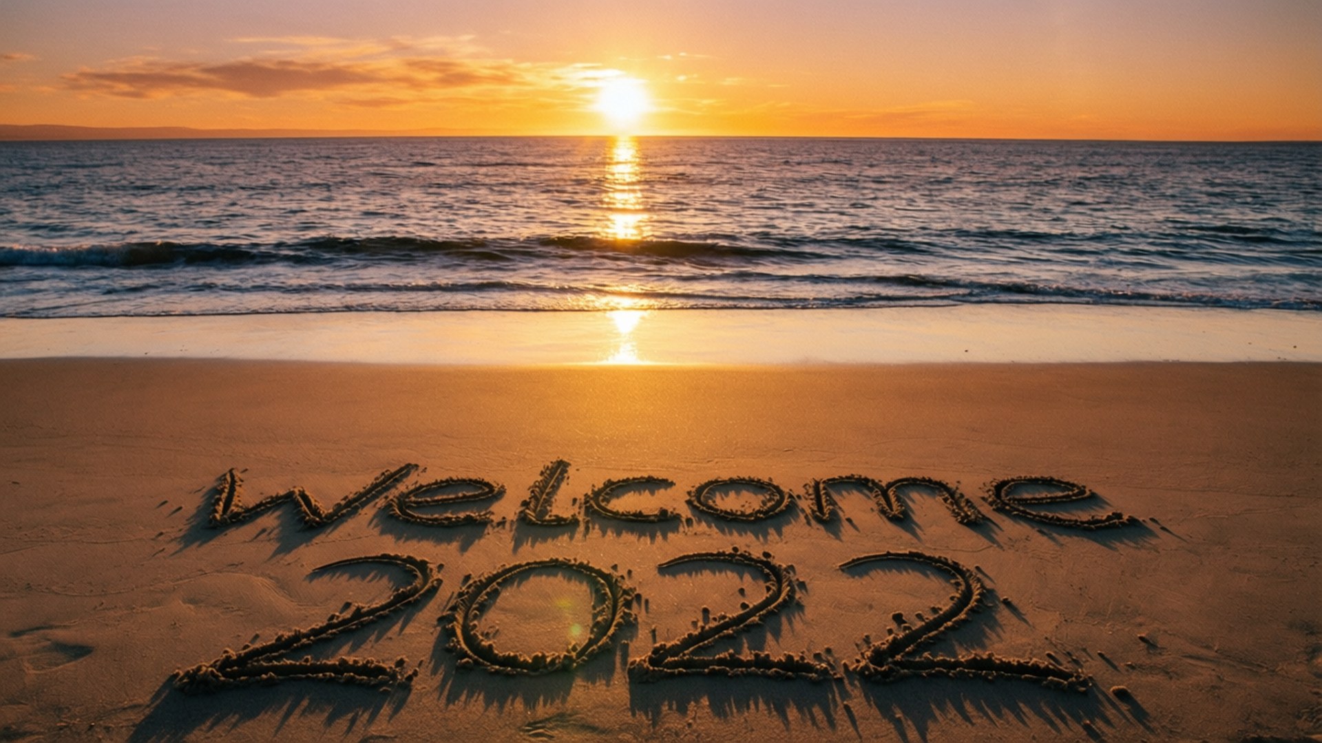 Beach Sunset Welcome 2022, Sunset, Ocean, Full HD Desktop Wallpaper