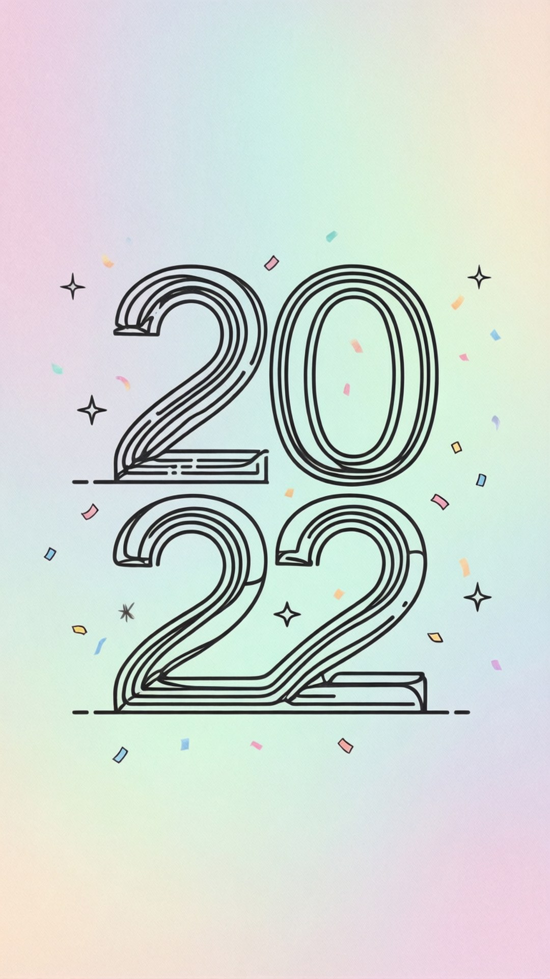 2022, pastel gradient sky, confetti, Full HD Phone Wallpaper
