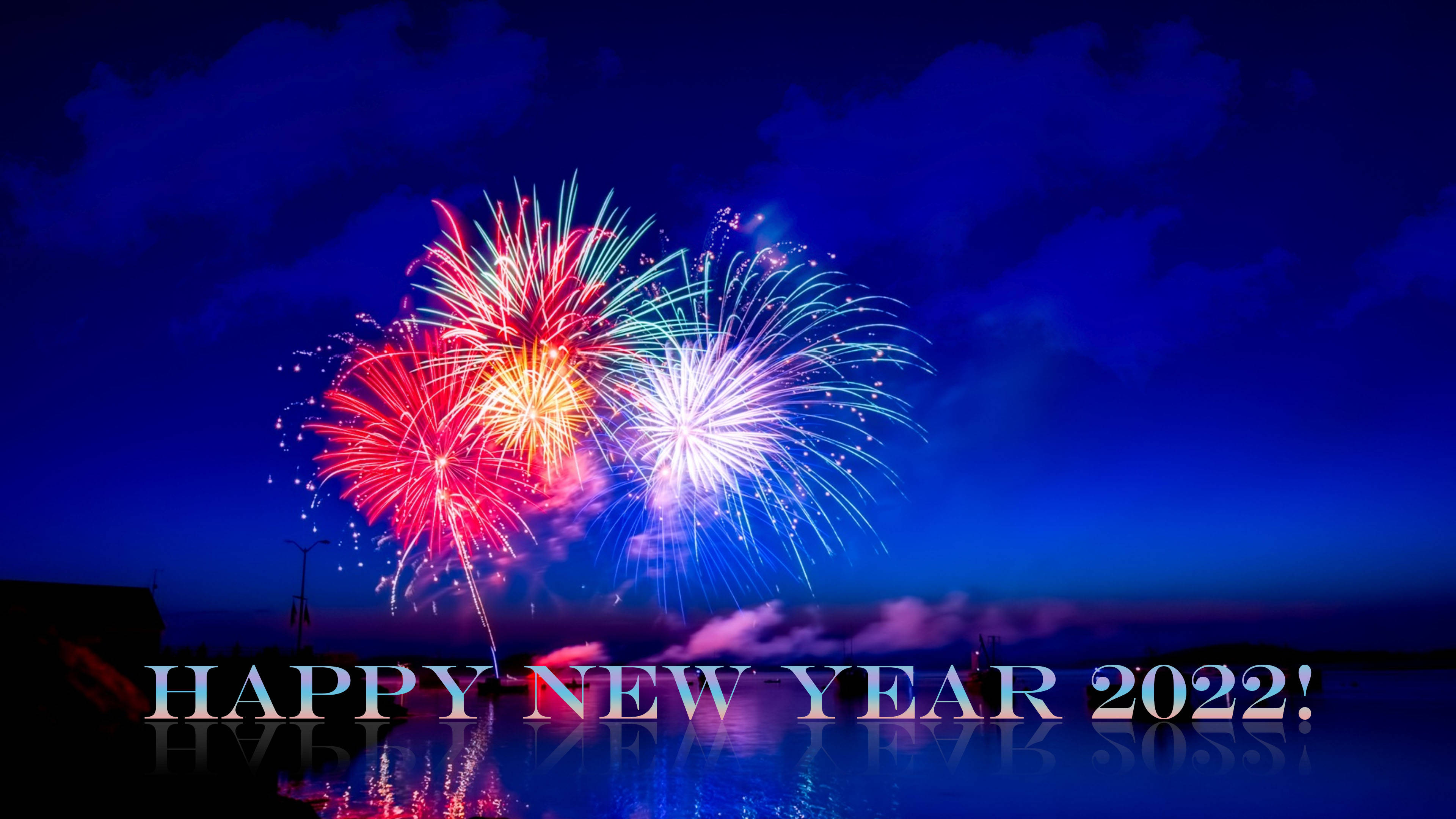 New Year 2022, fireworks, reds, 4K Desktop Wallpaper