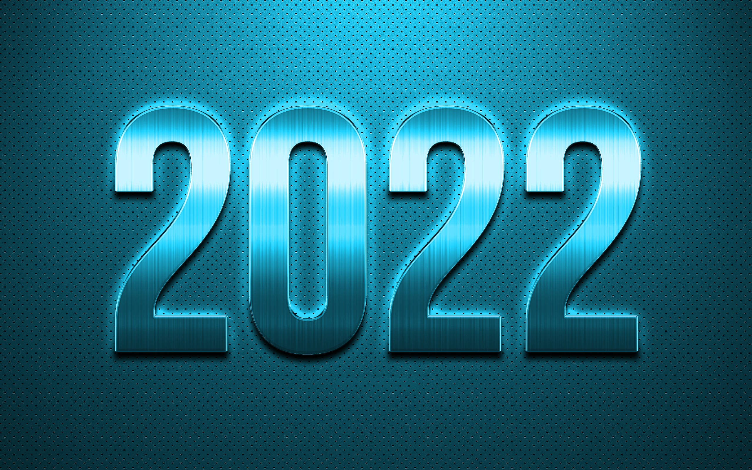 Happy New Year 2022, blue metal, electric blue light, 2K Desktop Wallpaper