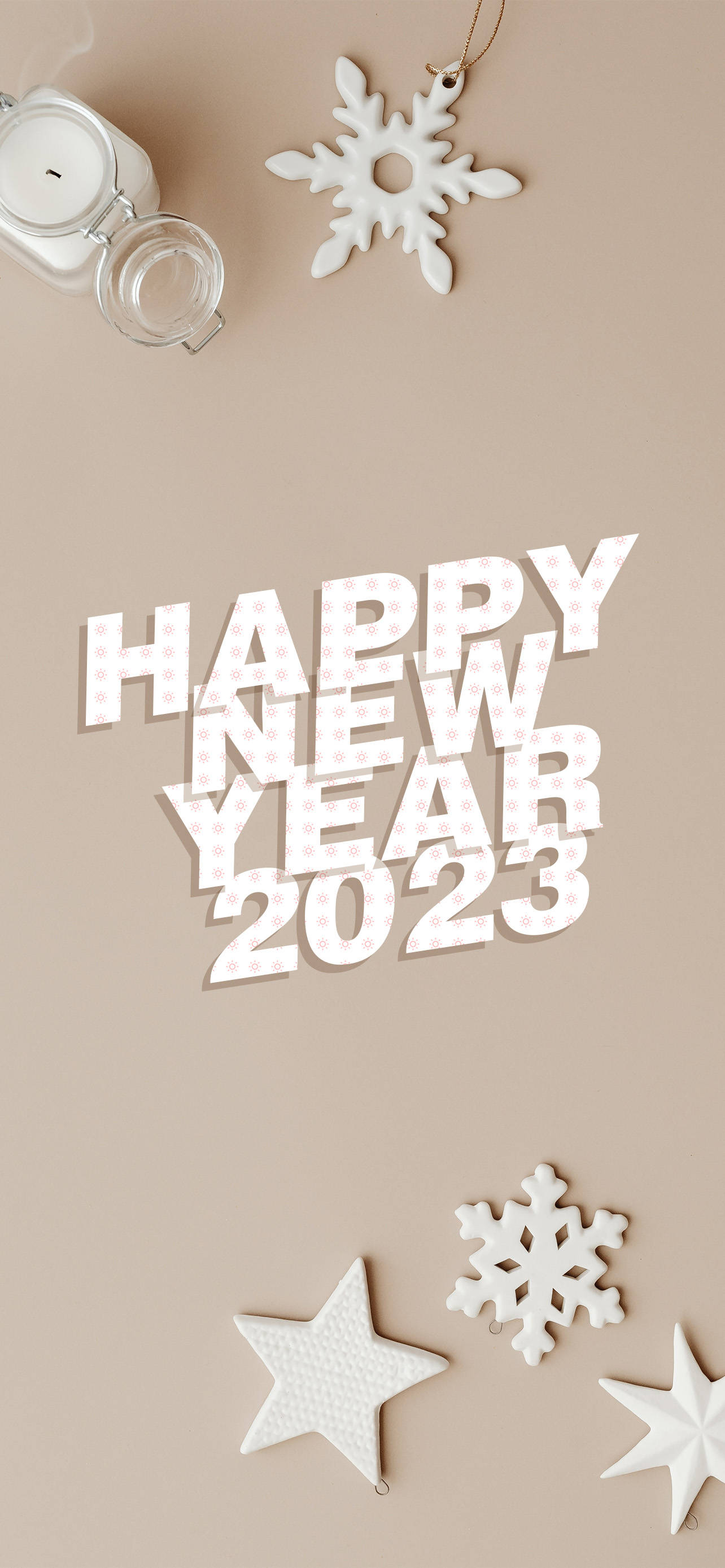 Happy New Year 2023, silver, beige background, 2K Phone Wallpaper