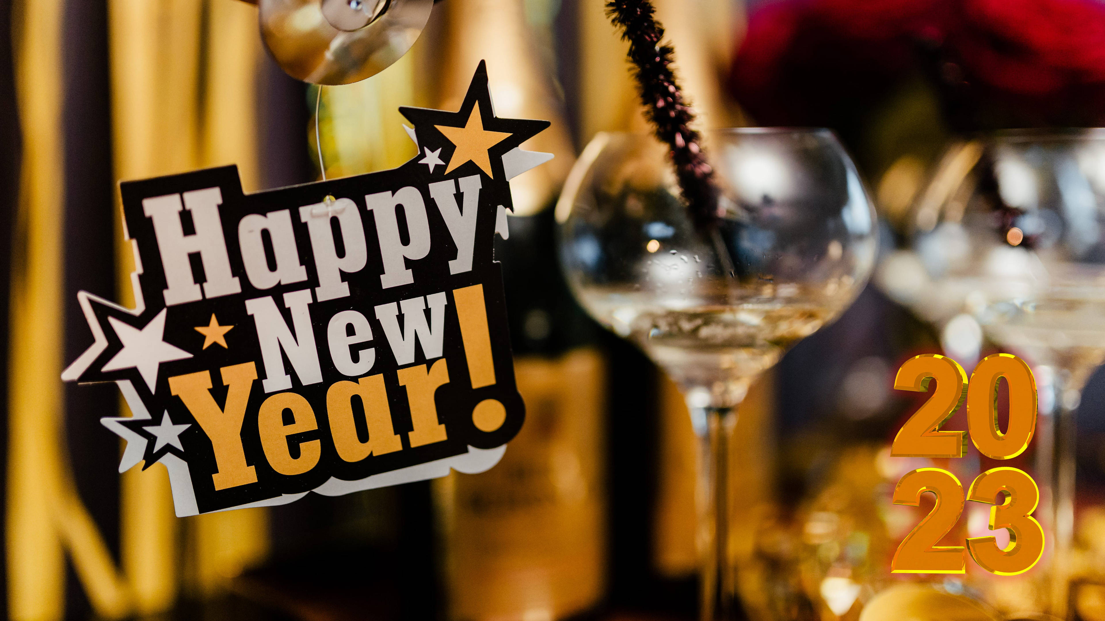 Happy New Year 2023, stars, golden 2023, 4K Desktop Wallpaper