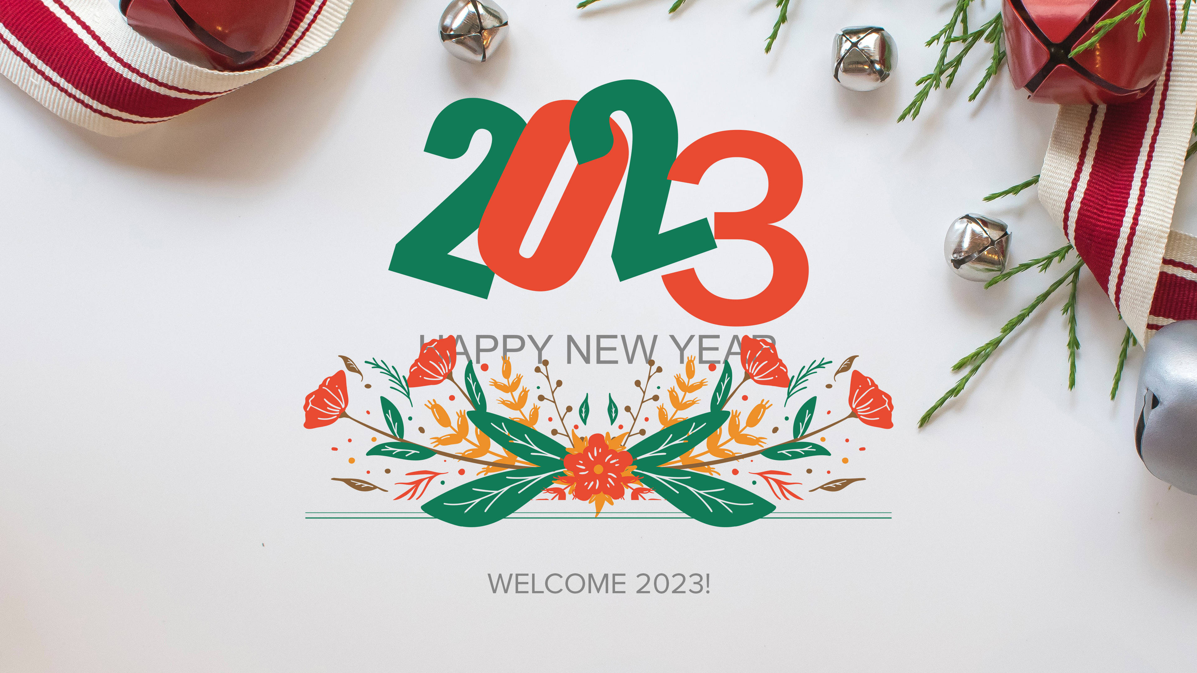 Happy New Year 2023, red, green, 4K Desktop Wallpaper