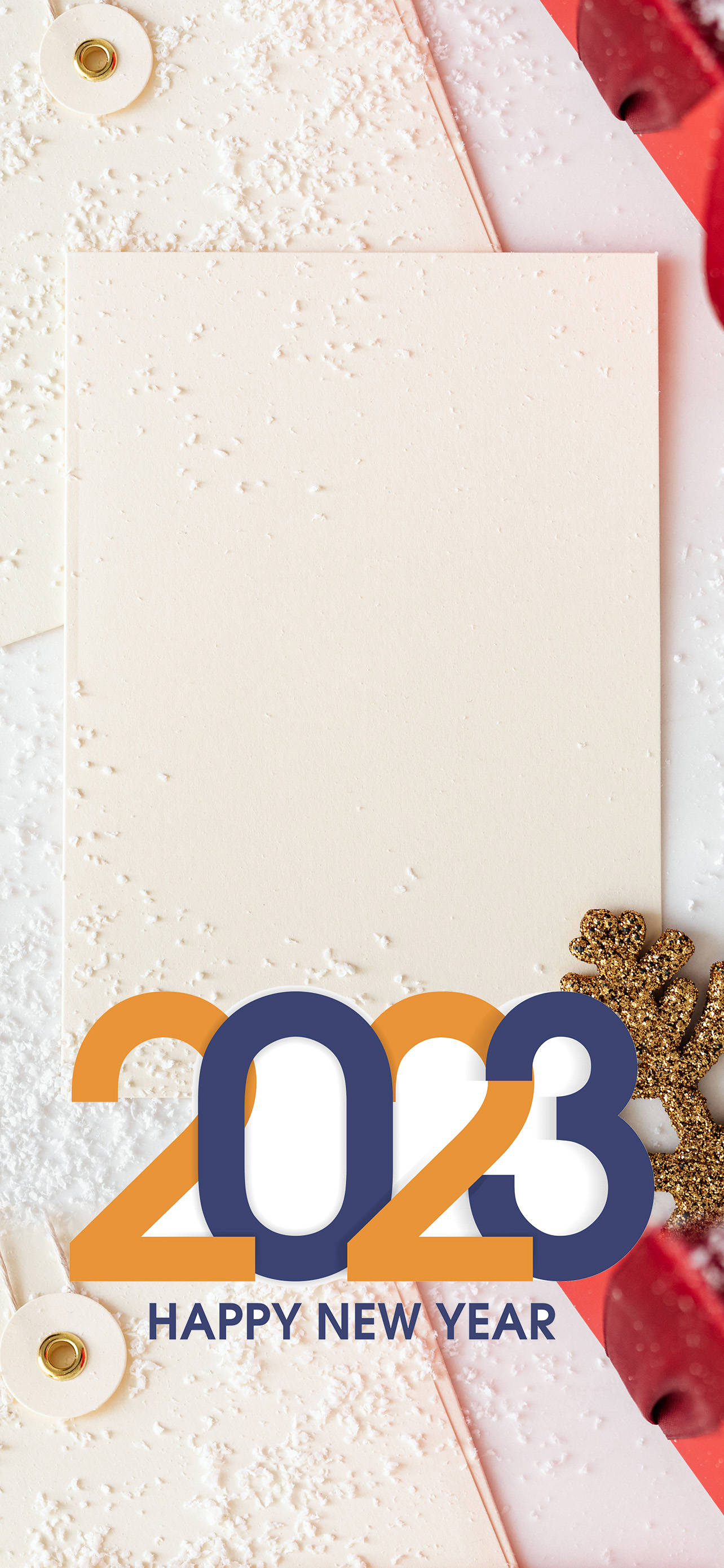 Happy New Year 2023, glittery snowflakes, holiday ornaments, 2K Phone Wallpaper