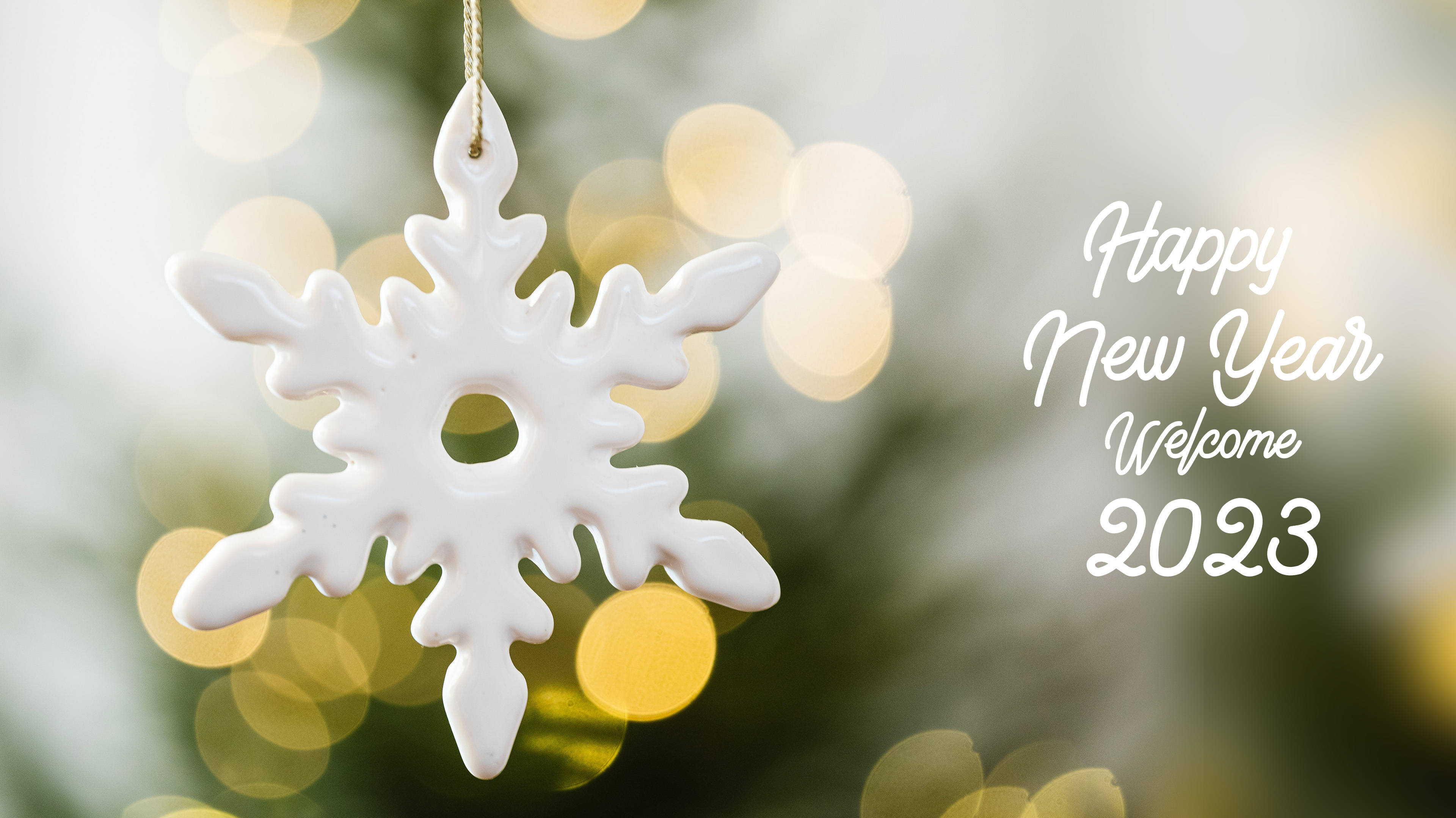 Happy New Year 2023, snowflake, white ceramic snowflake ornament, 4K Desktop Wallpaper