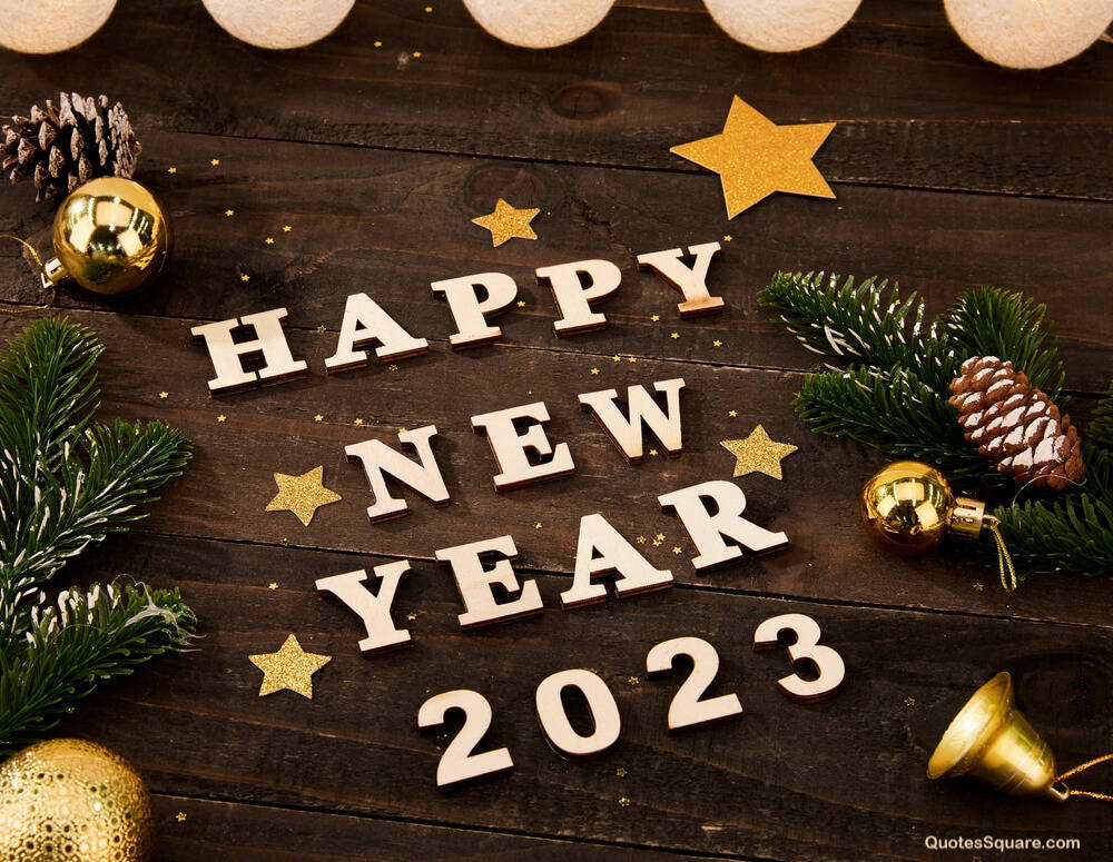 HAPPY NEW YEAR 2023, white wooden letters, dark wood, SD Desktop Wallpaper