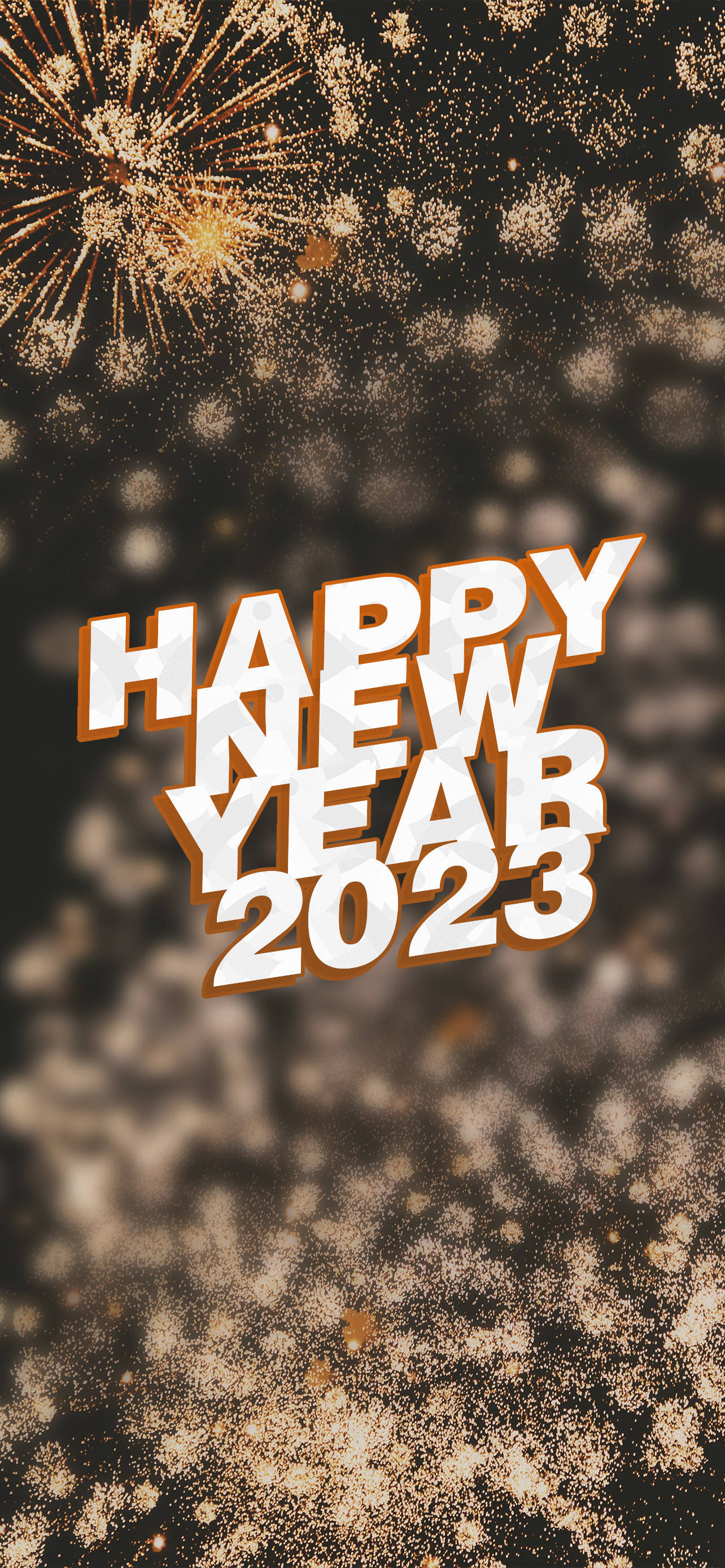 HAPPY NEW YEAR 2023, golden fireworks, glitter particles, 2K Phone Wallpaper
