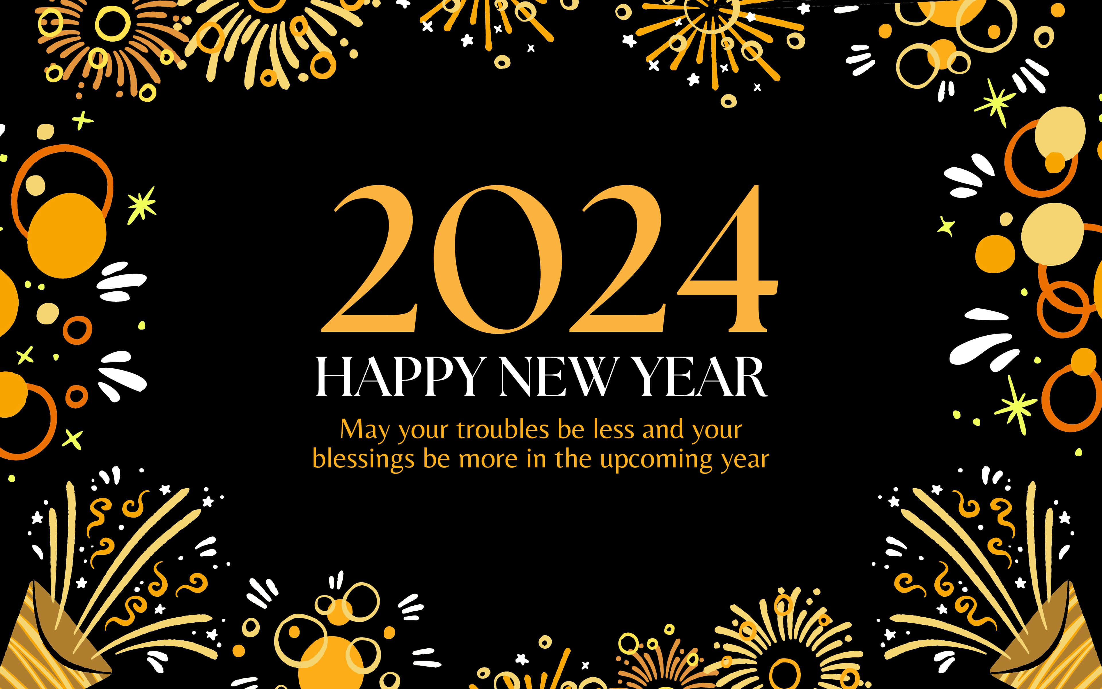 Happy New Year 2024, 2024, golden confetti, 4K Desktop Wallpaper