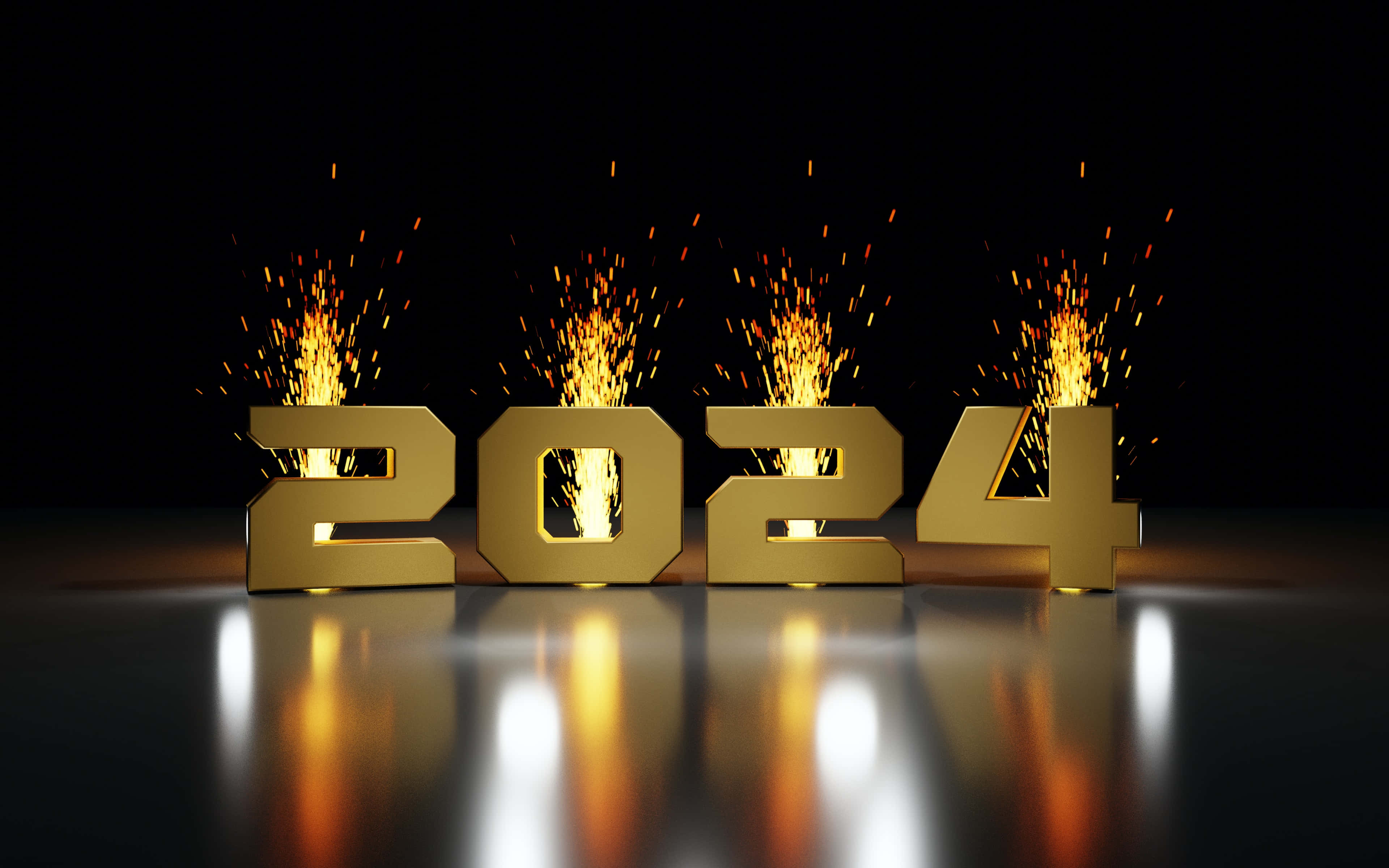Happy New Year 2024, 2024, golden 3D numbers, 4K Desktop Wallpaper