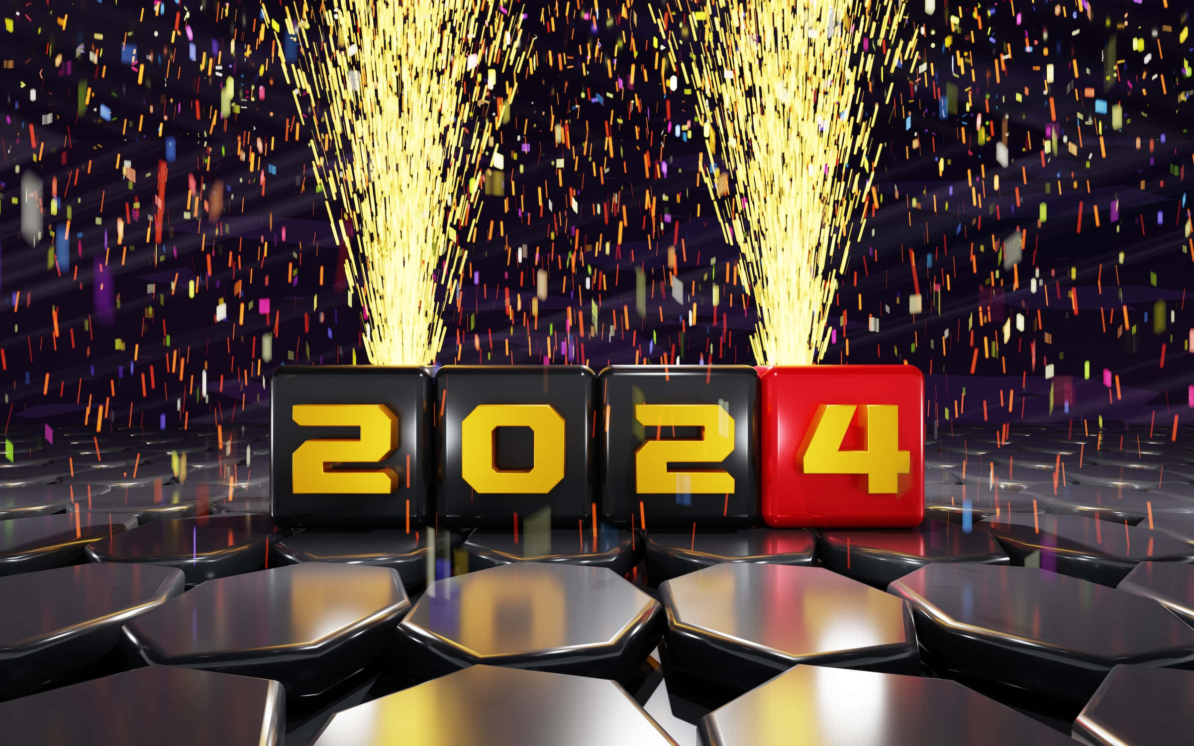 Happy New Year 2024, 2024, golden fireworks, Full HD Desktop Wallpaper