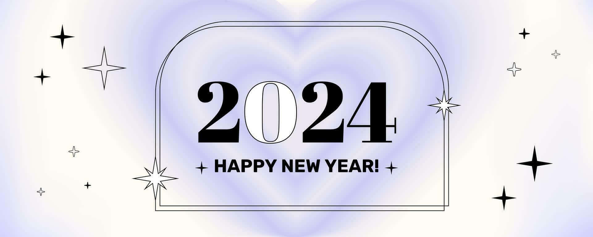 2024 New Year Celebration Banner, black text, thin frame, Full HD Desktop Wallpaper