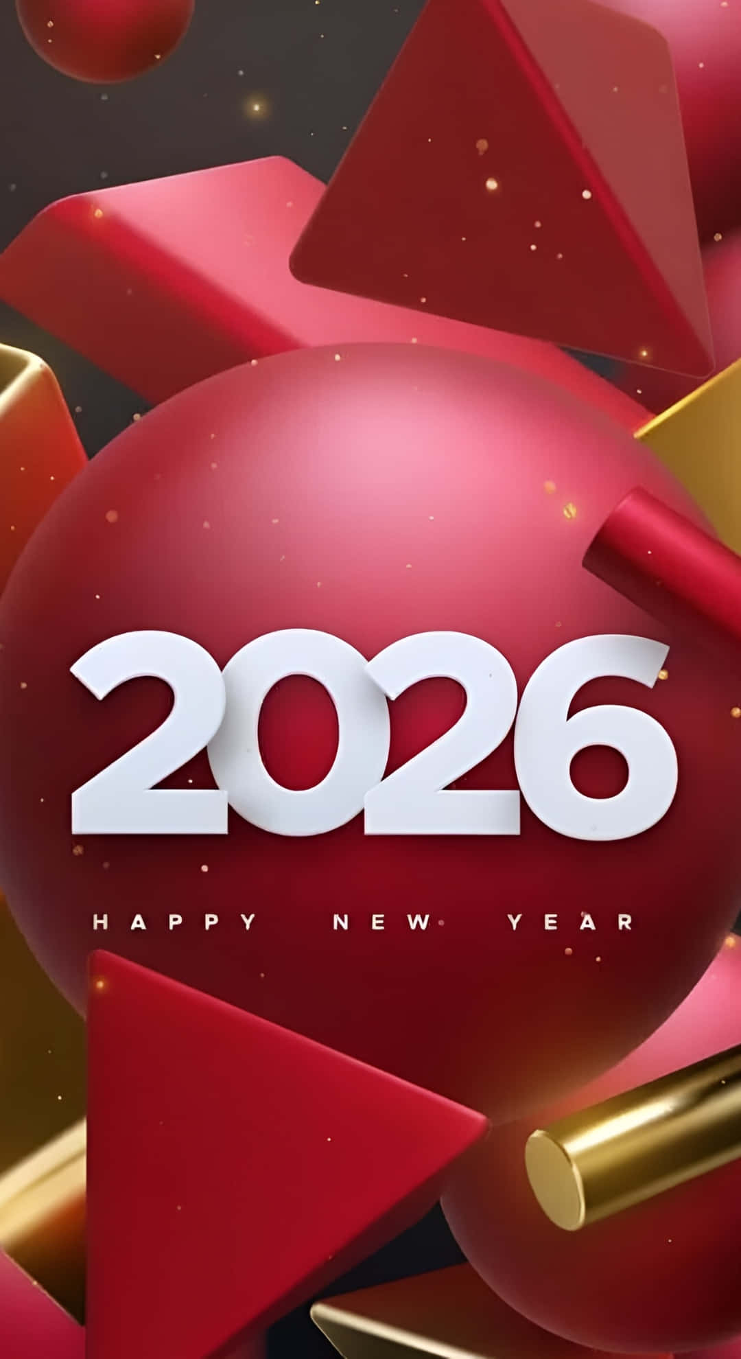 Happy New Year 2026, red sphere, white 2026 text, Full HD Phone Wallpaper