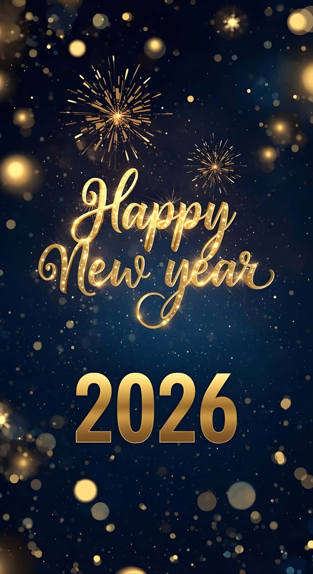 Happy New Year 2026, golden, dark blue background, Full HD Phone Wallpaper