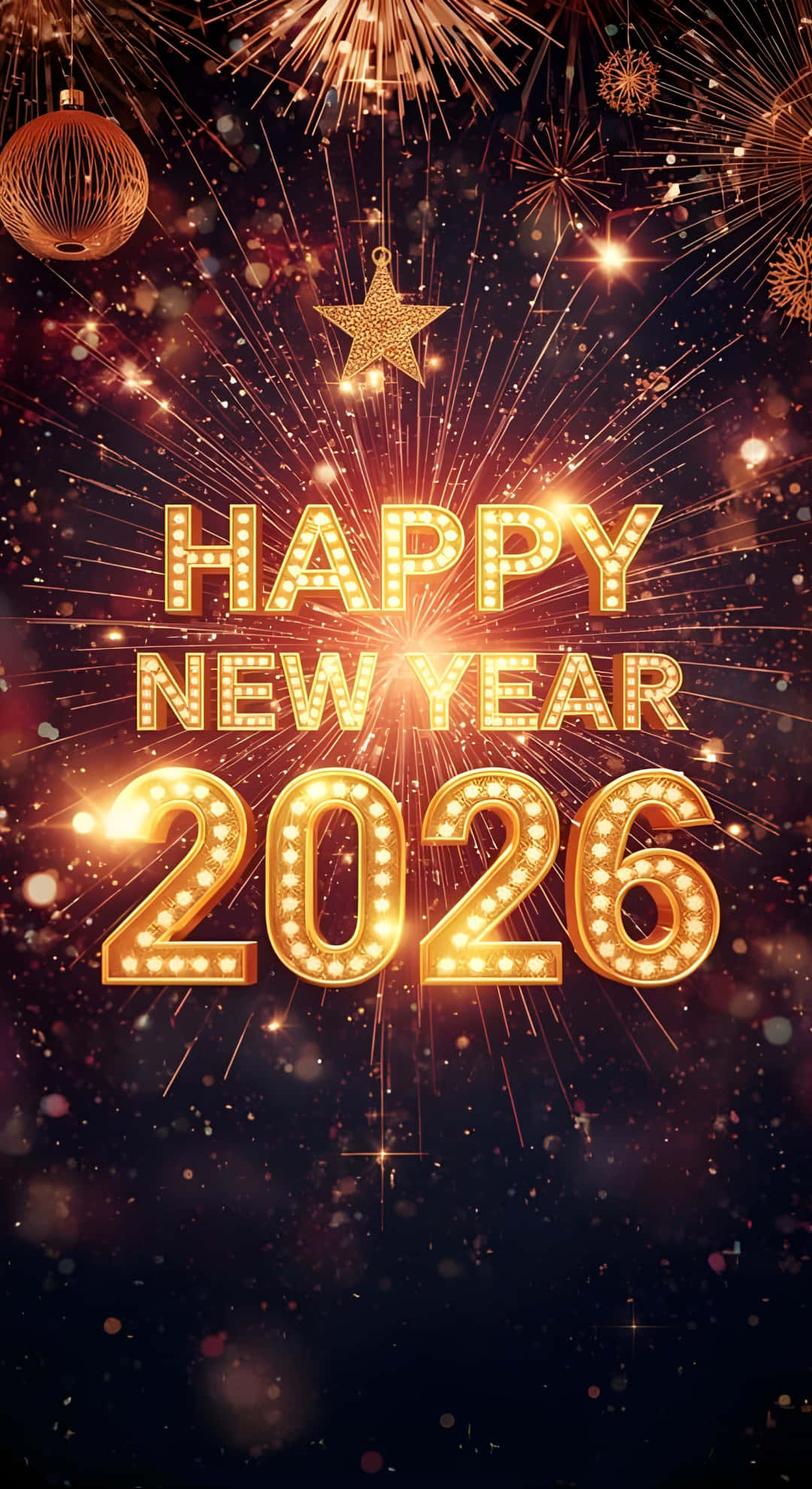 Happy New Year 2026, golden, dark sky, Full HD Phone Wallpaper