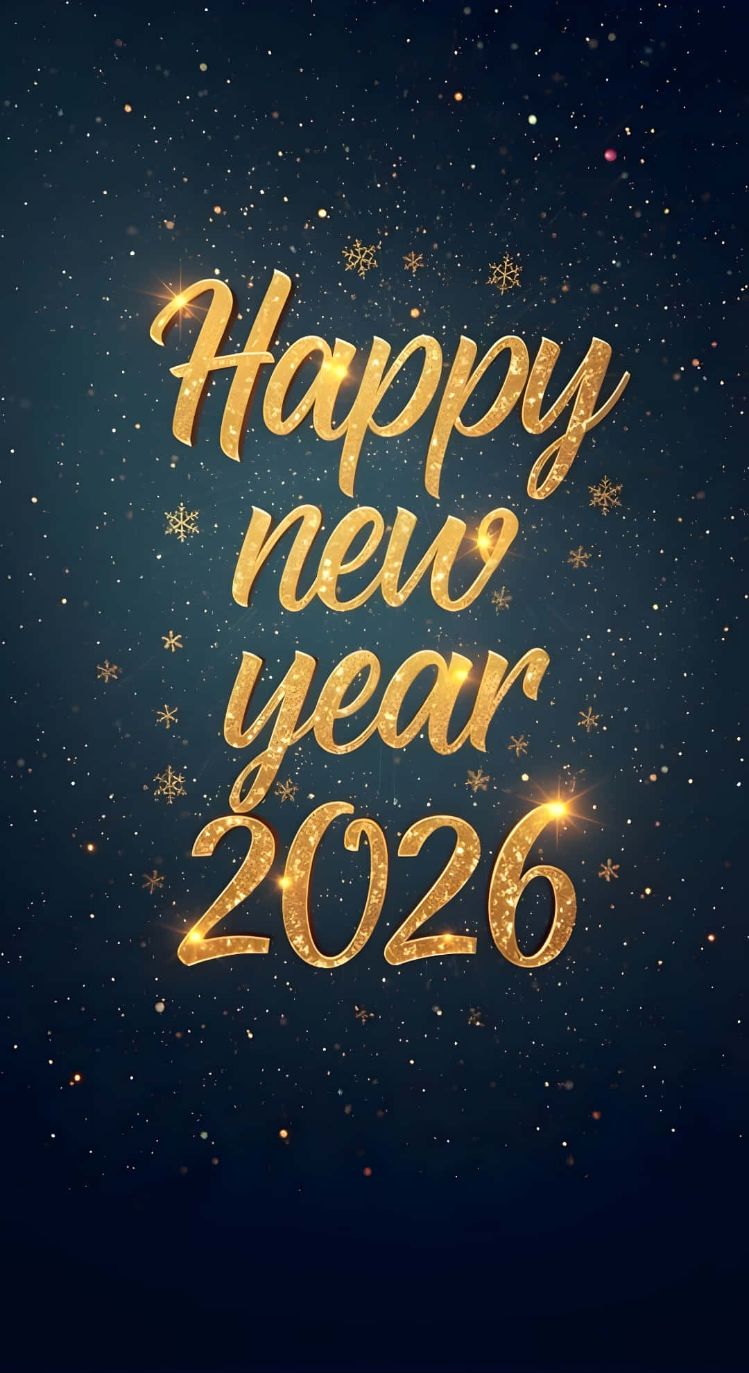 Happy new year 2026, golden glittery, deep blue starry night sky, Full HD Phone Wallpaper
