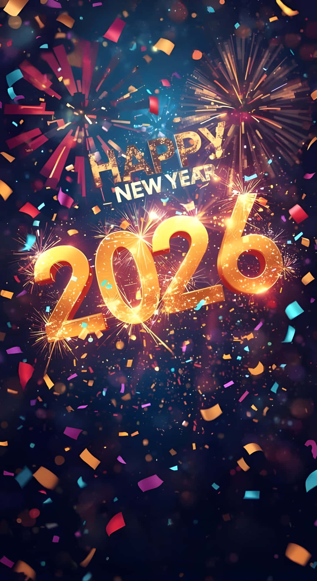 2026, Happy New Year, confetti, Full HD Phone Wallpaper