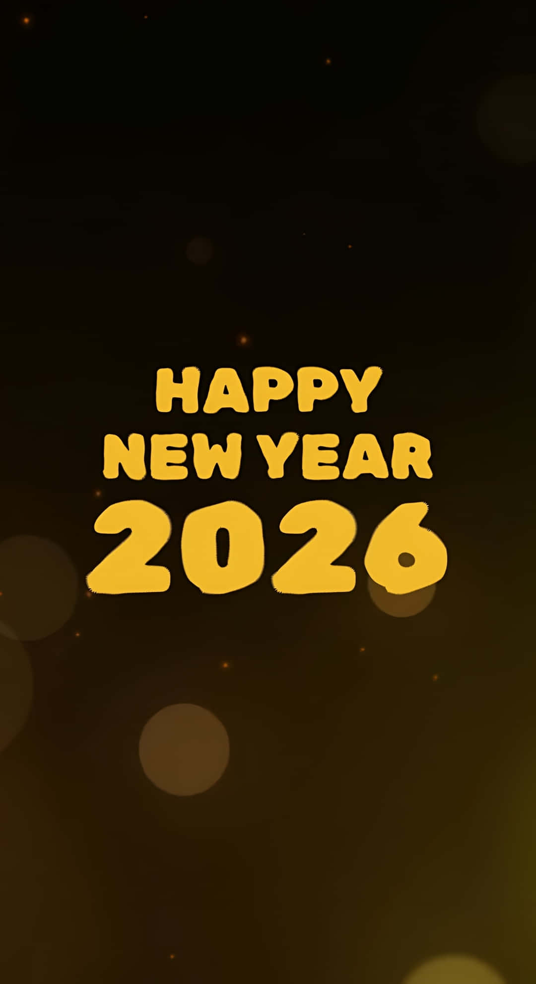 Happy New Year 2026, yellow text, dark background, Full HD Phone Wallpaper