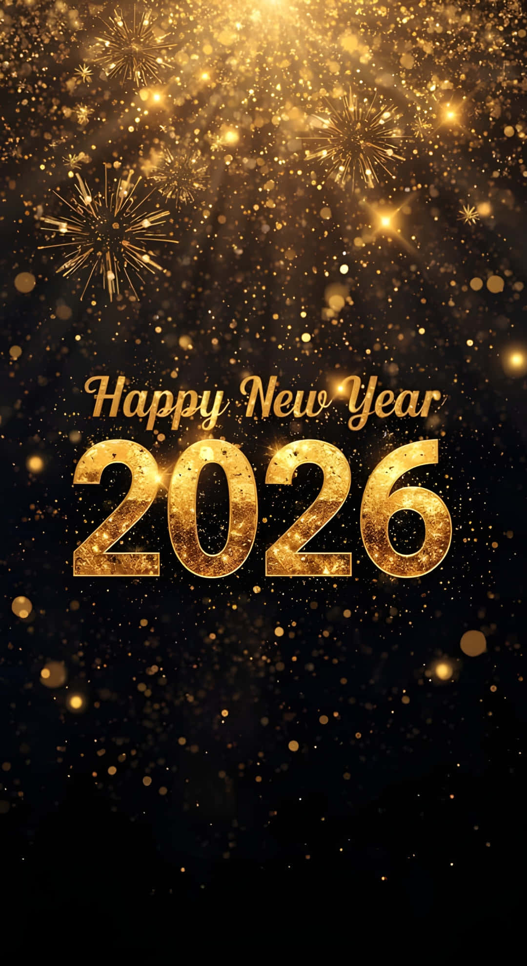 Happy New Year 2026, golden fireworks, glittering particles, Full HD Phone Wallpaper
