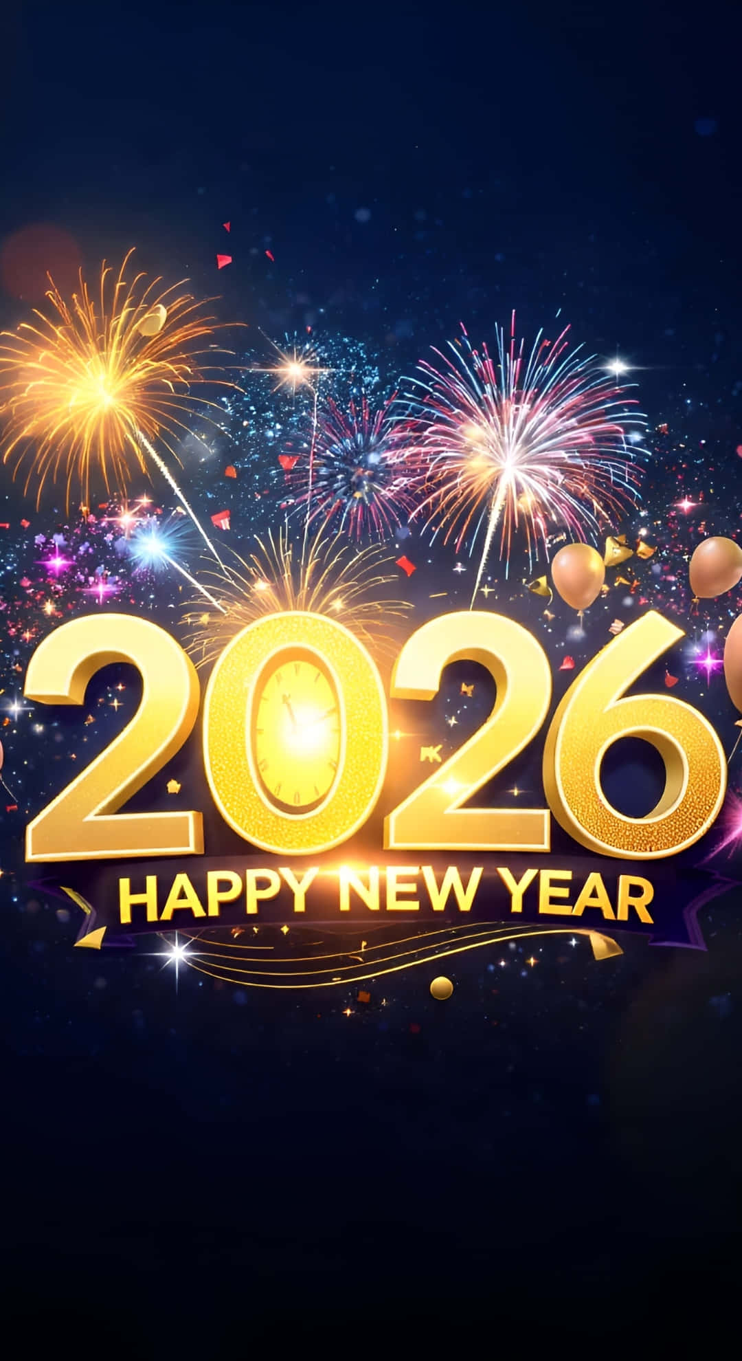 Happy New Year 2026, golden 2026 text, dark sky, Full HD Phone Wallpaper