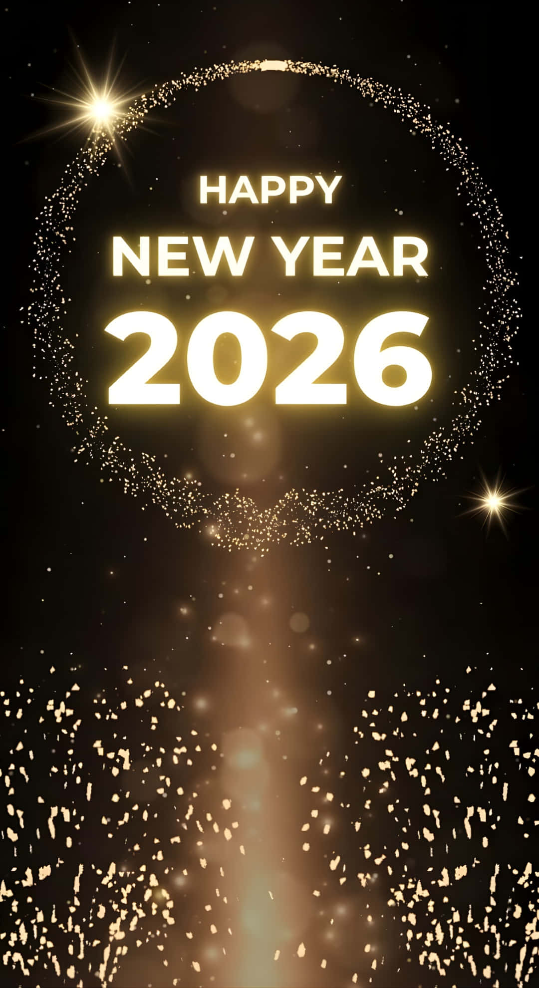 Happy New Year 2026, golden fireworks, circular arc, Full HD Phone Wallpaper