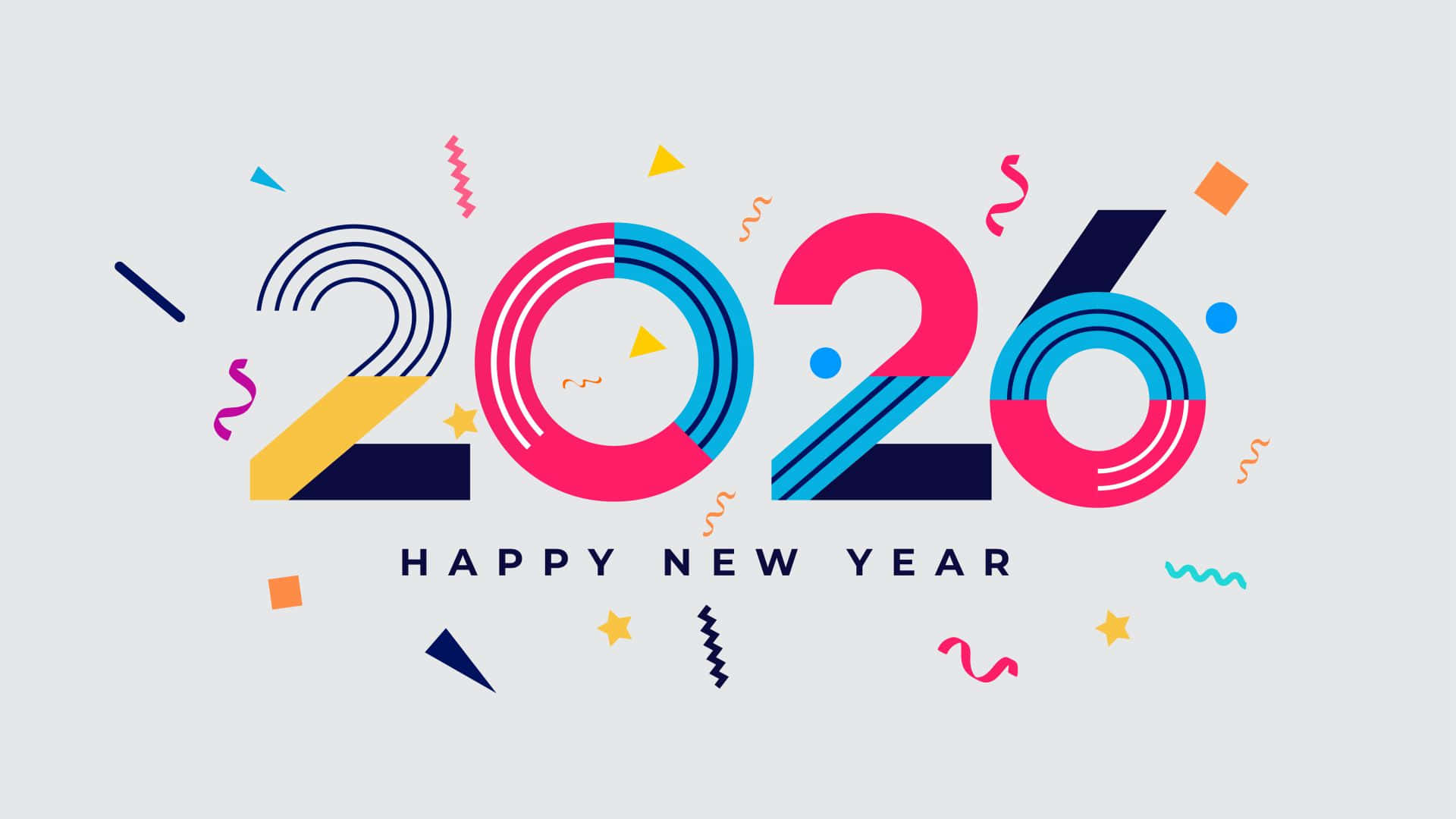Happy New Year 2026, 2026 typography, geometric shapes, Full HD Desktop Wallpaper