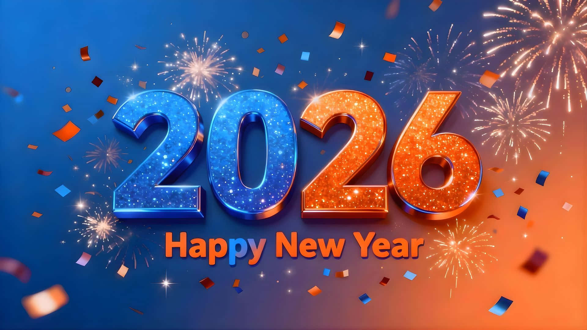 Happy New Year 2026, shiny blue, orange, Full HD Desktop Wallpaper