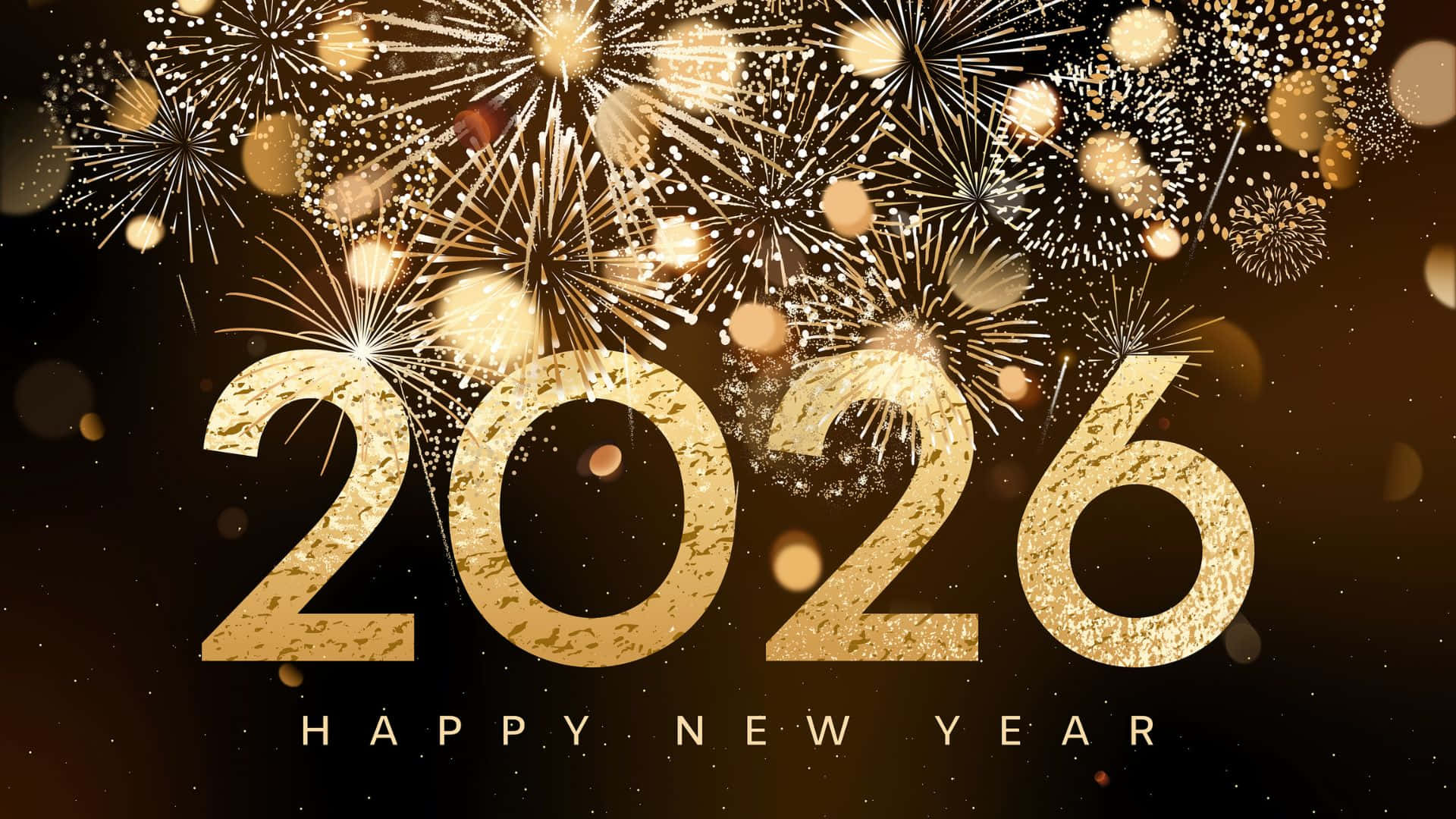 Happy New Year 2026, golden glittering, sparkling fireworks, Full HD Desktop Wallpaper