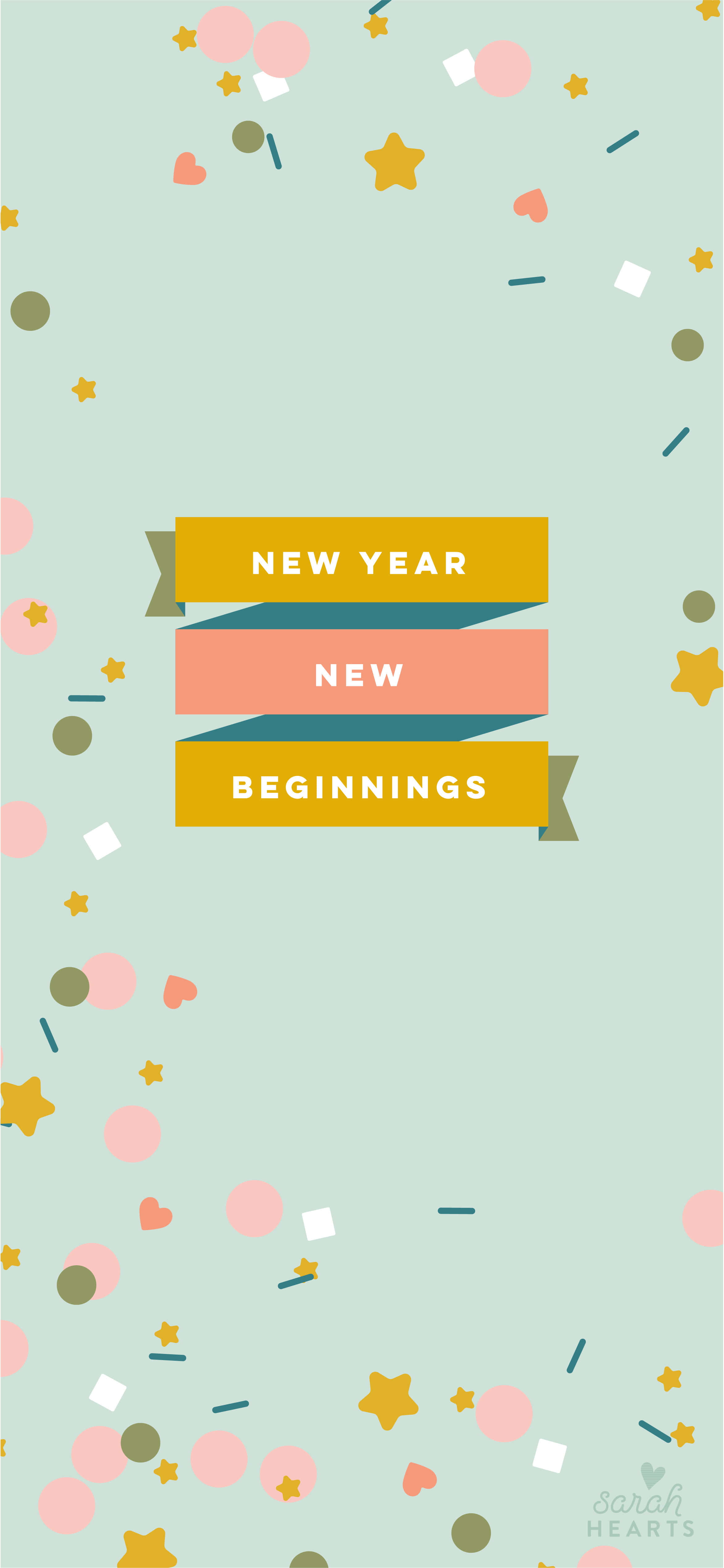 pastel green, colorful confetti, layered banners, 4K Phone Wallpaper