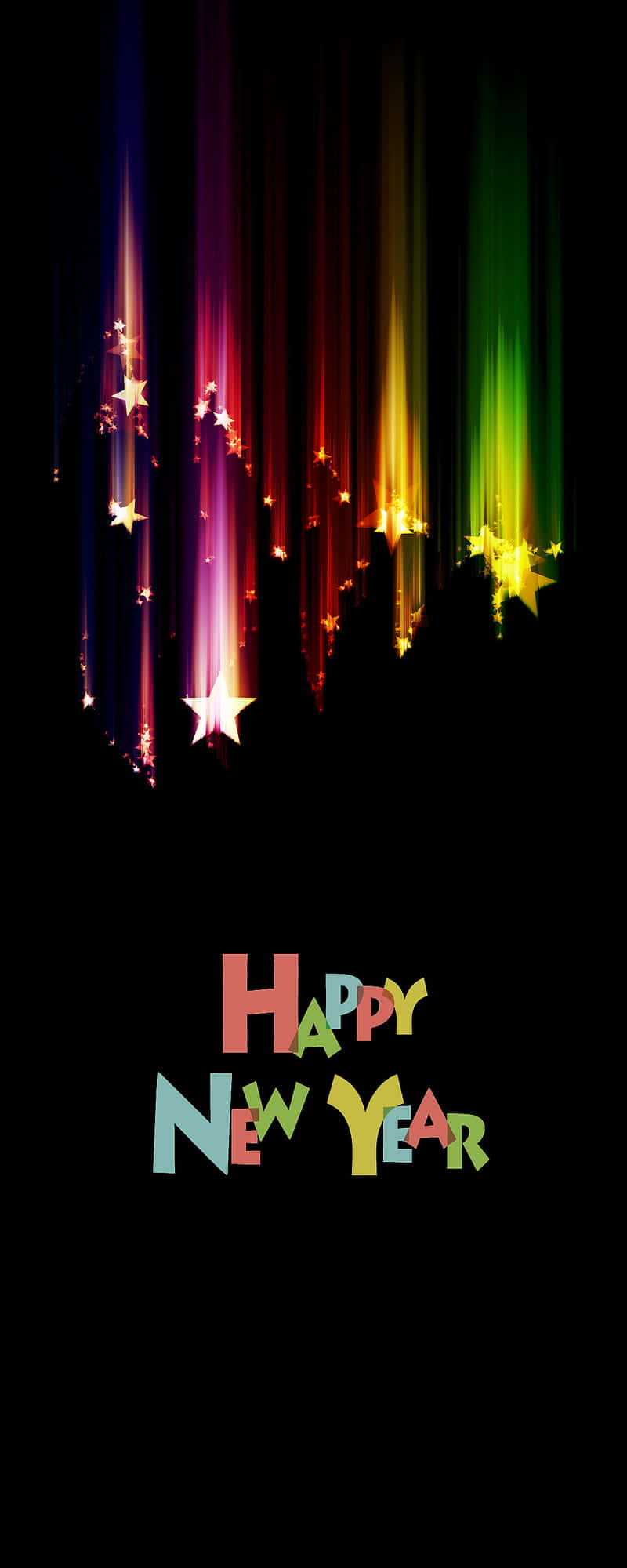 Happy New Year, rainbow light beams, sparkling stars, Full HD Phone Wallpaper