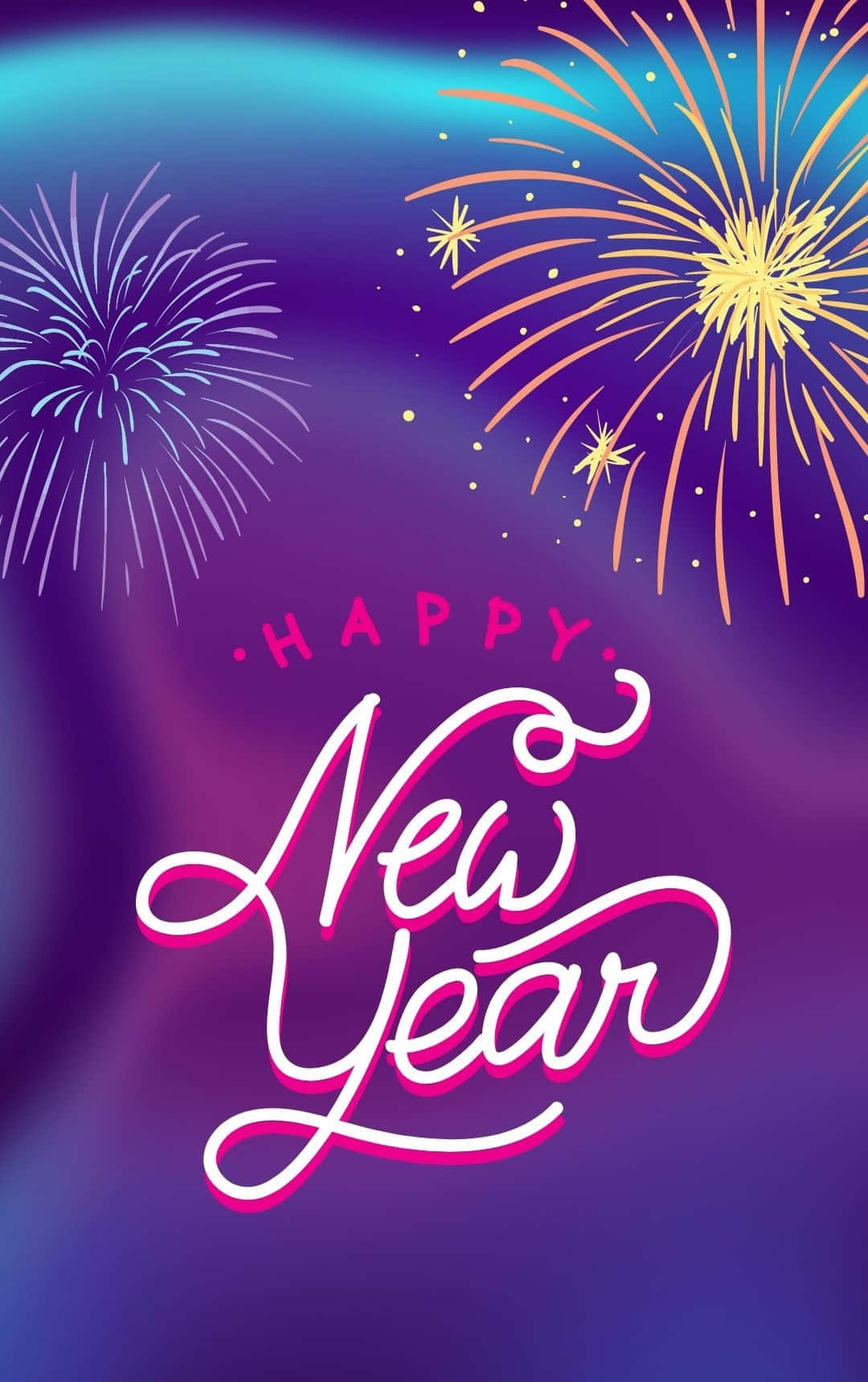 Happy New Year, fireworks, gradient purple sky, HD Phone Wallpaper