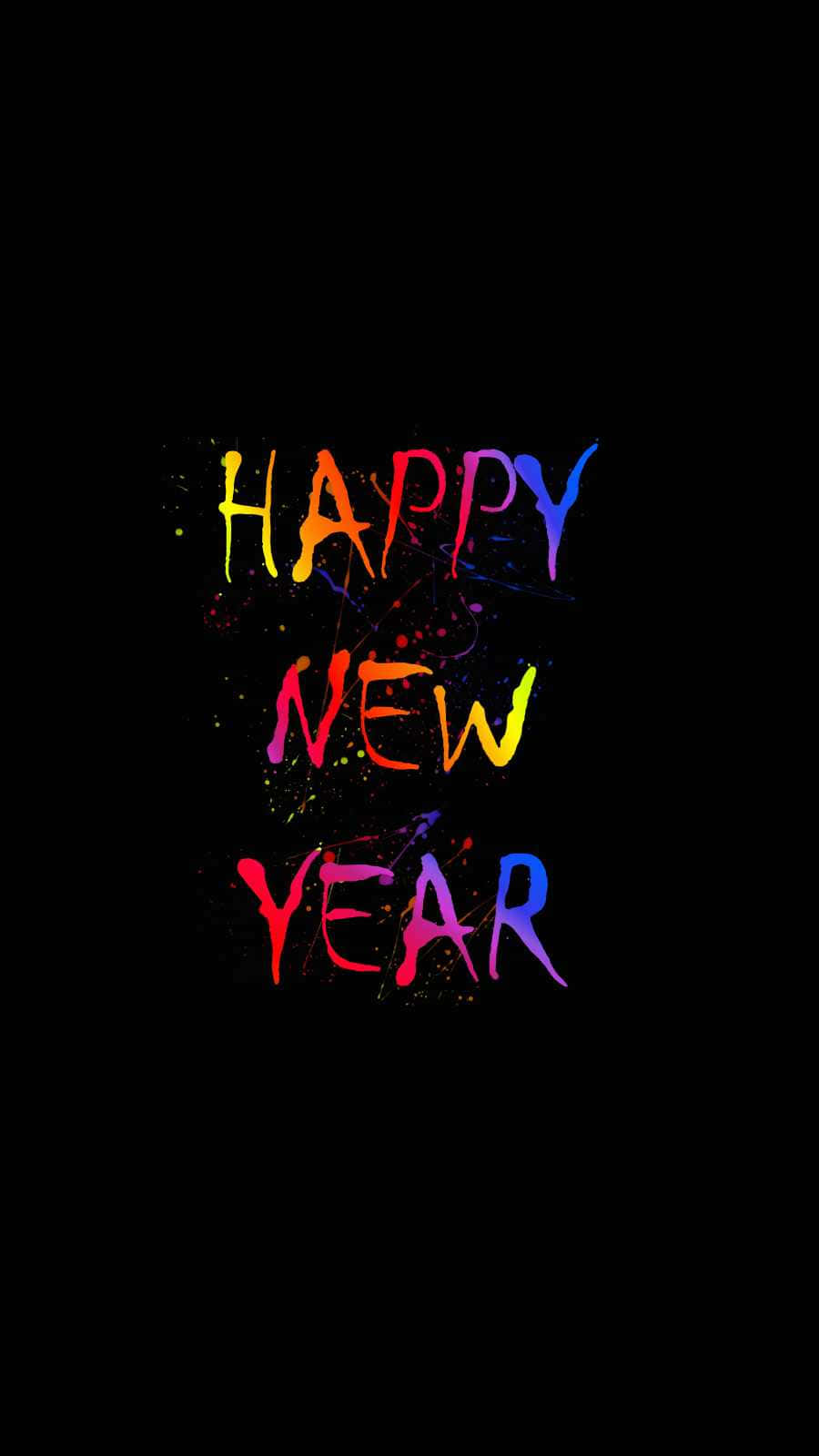 HAPPY NEW YEAR, rainbow splatter, black background, HD Phone Wallpaper