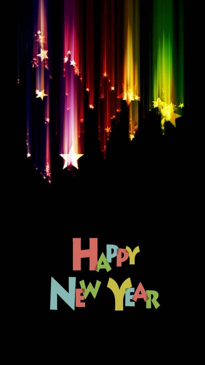 Happy New Year, rainbow light beams, sparkling stars, HD Phone Wallpaper
