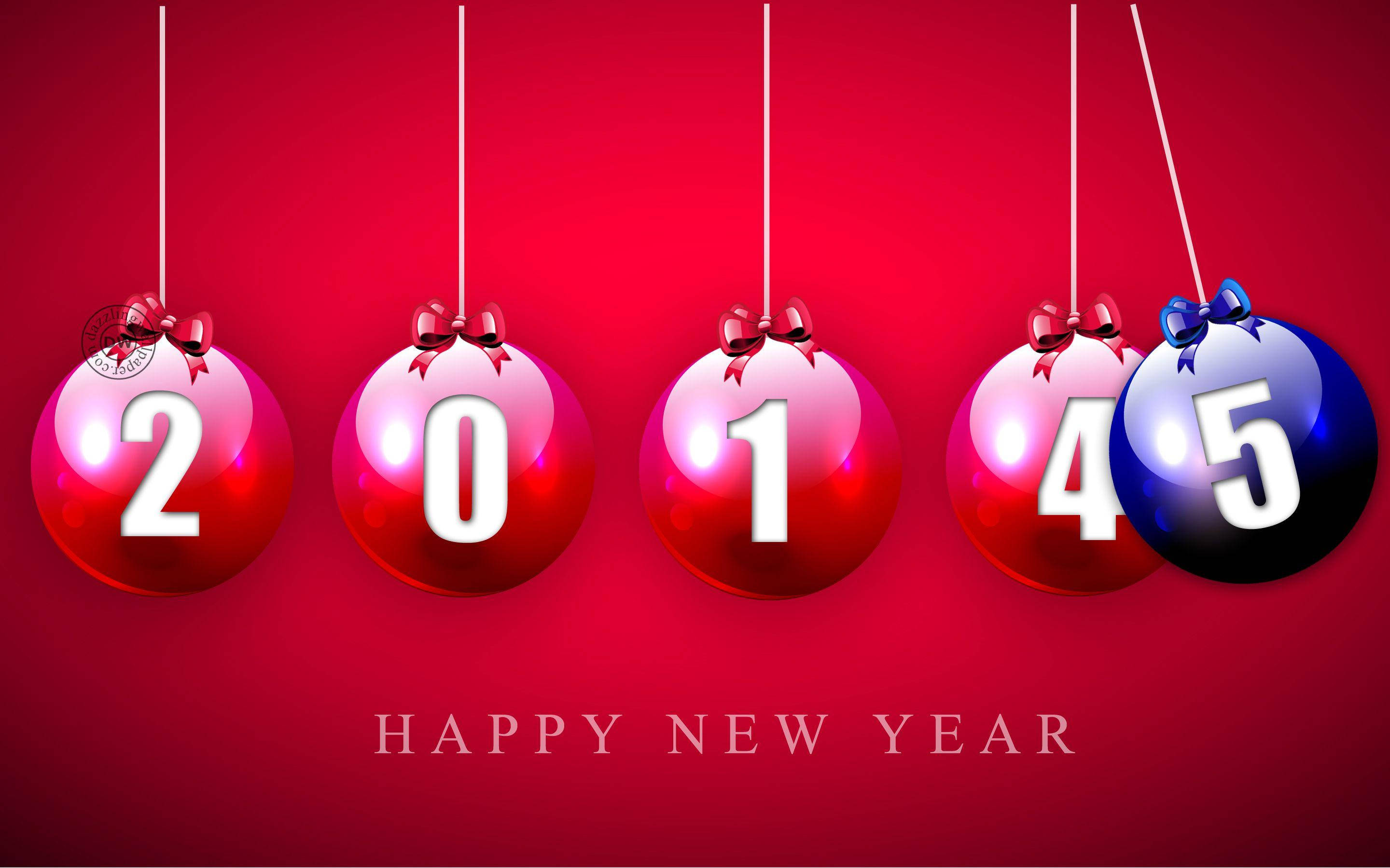 20145, HAPPY NEW YEAR, glossy ornaments, 2K Desktop Wallpaper