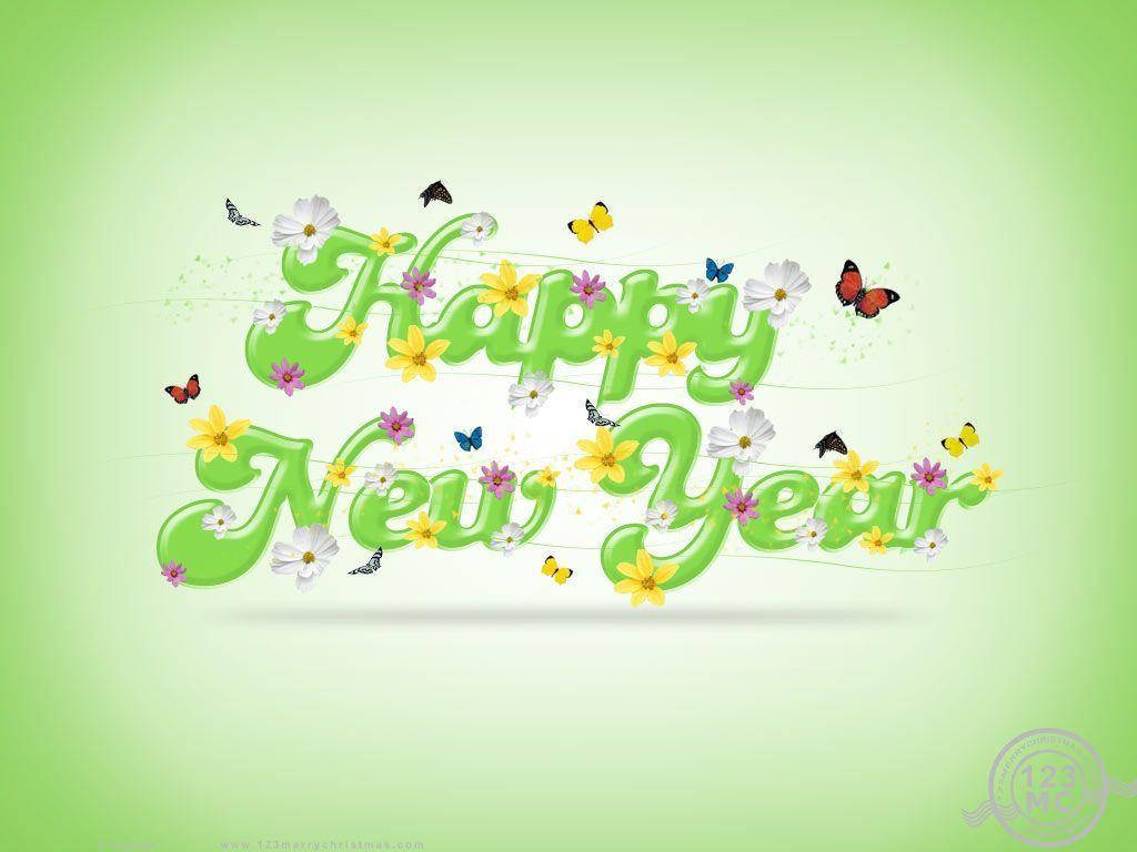Happy New Year 2021, Vibrant green, colorful butterflies, SD Desktop Wallpaper
