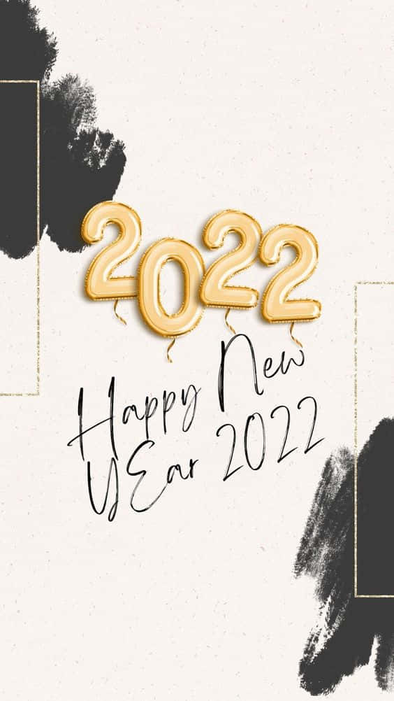 Ink Brush New Year 2022, Golden 2022 balloons, elegant cursive text, SD Phone Wallpaper