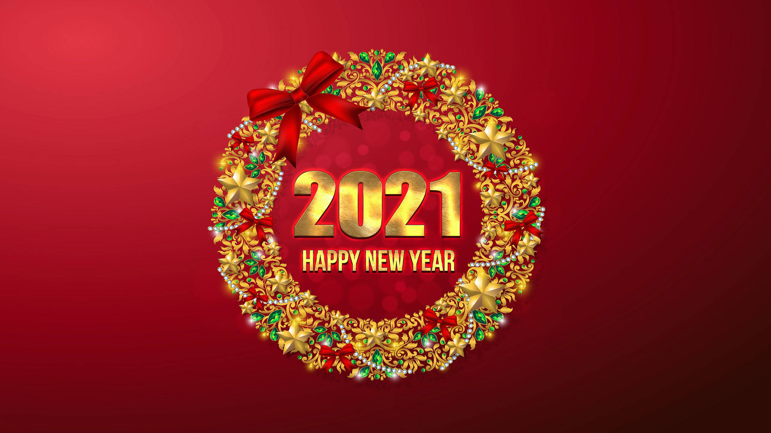 Happy New Year 2021, Christmas garlands, golden wreath, 2K Desktop Wallpaper