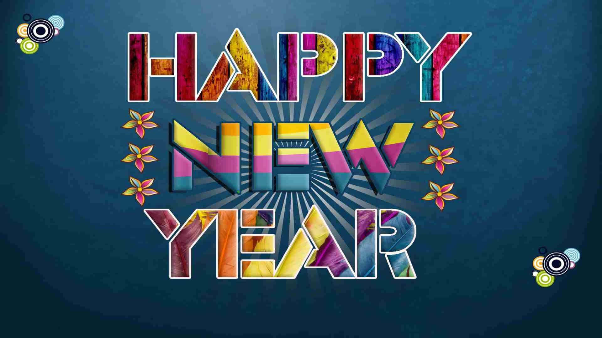 HAPPY NEW YEAR, multi colored, dark blue background, Full HD Desktop Wallpaper