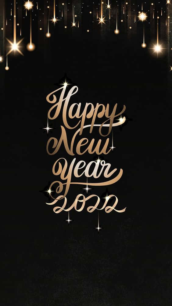 Happy New Year 2022, golden cursive, black background, SD Phone Wallpaper